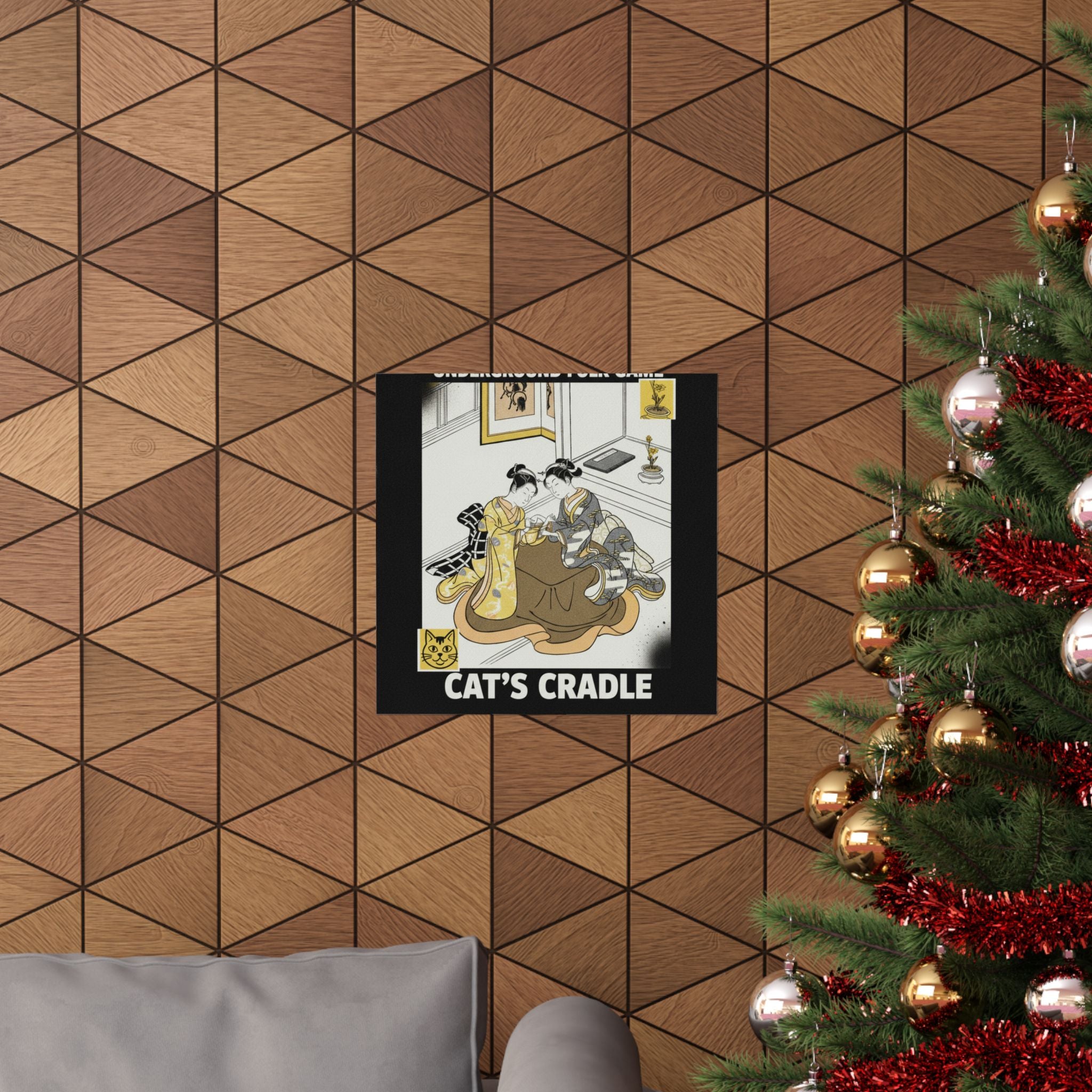 Streetwear Collage — Two Young Women Seated By A Kotatsu Playing Cat'S Cradle — Matte Poster