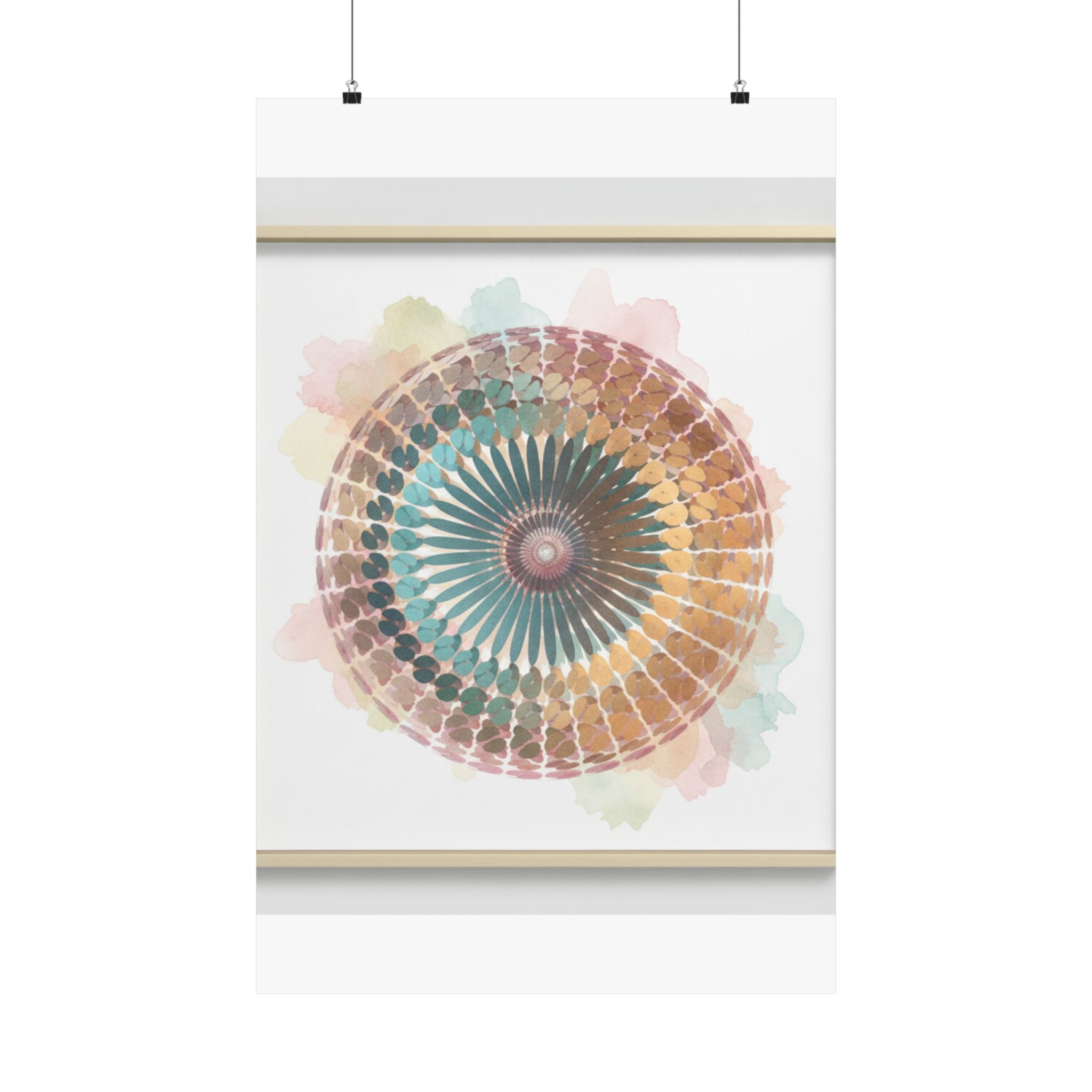 Terracotta and Teal Watercolour Spiral Mandala Poster