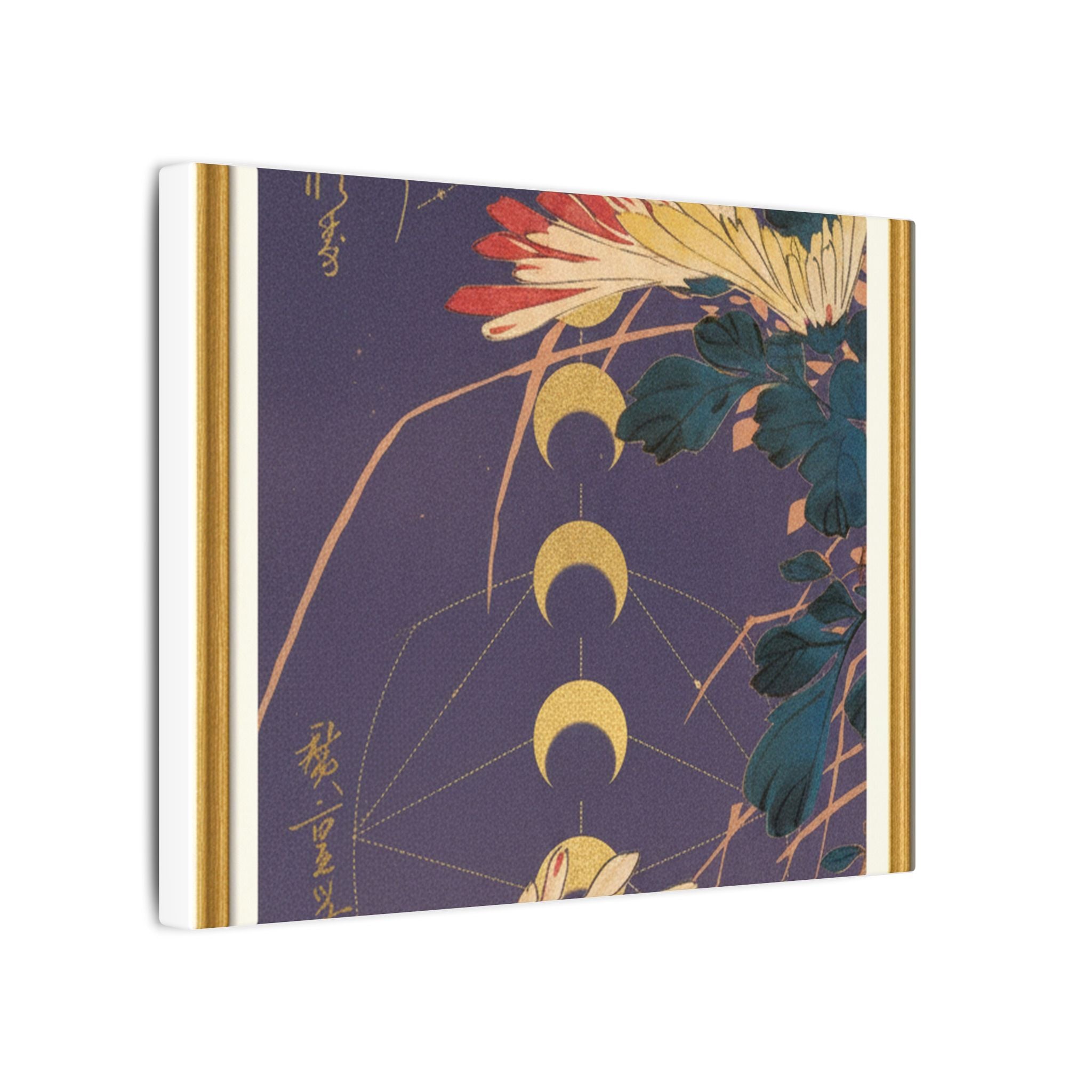 Chrysanthemum and Gold Moon Phases Woodblock Matte Canvas