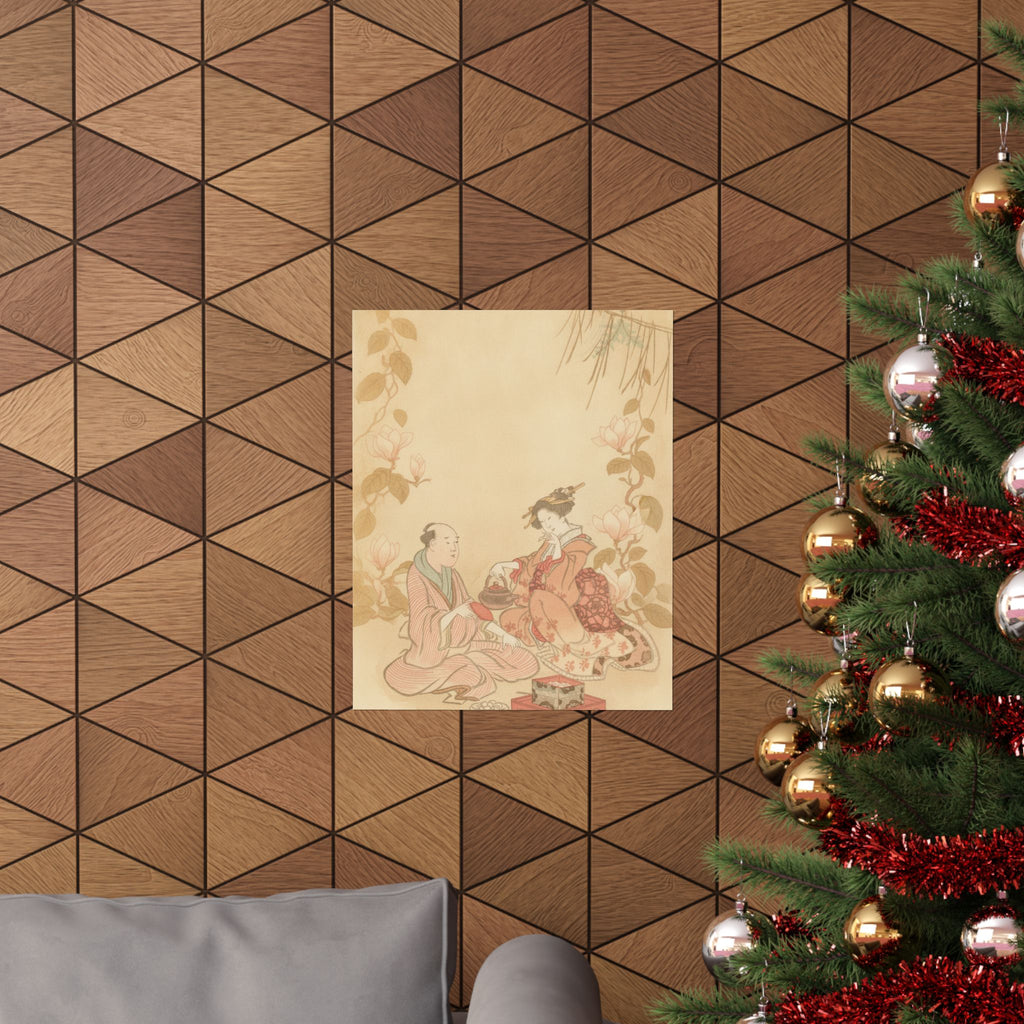 Southern Sunset — Woman Entertaining Her Guest With New Year Wine — Matte Poster