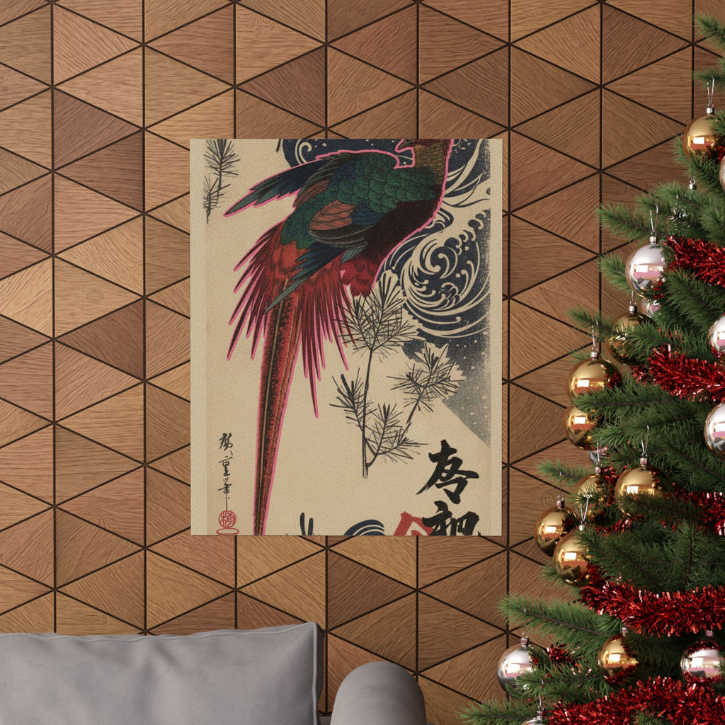 Japanese Street — Golden Pheasant And Pine Shoots In Snow — Matte Poster