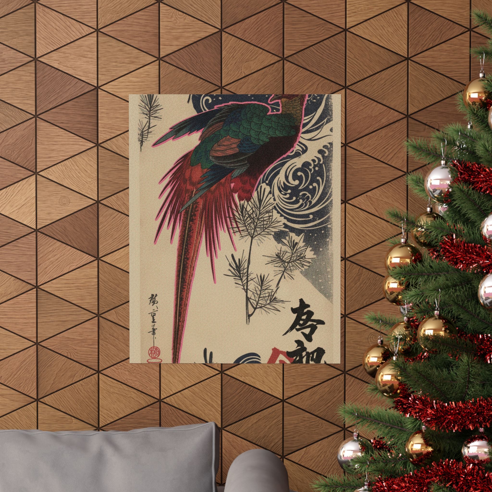 Japanese Street — Golden Pheasant And Pine Shoots In Snow — Matte Poster