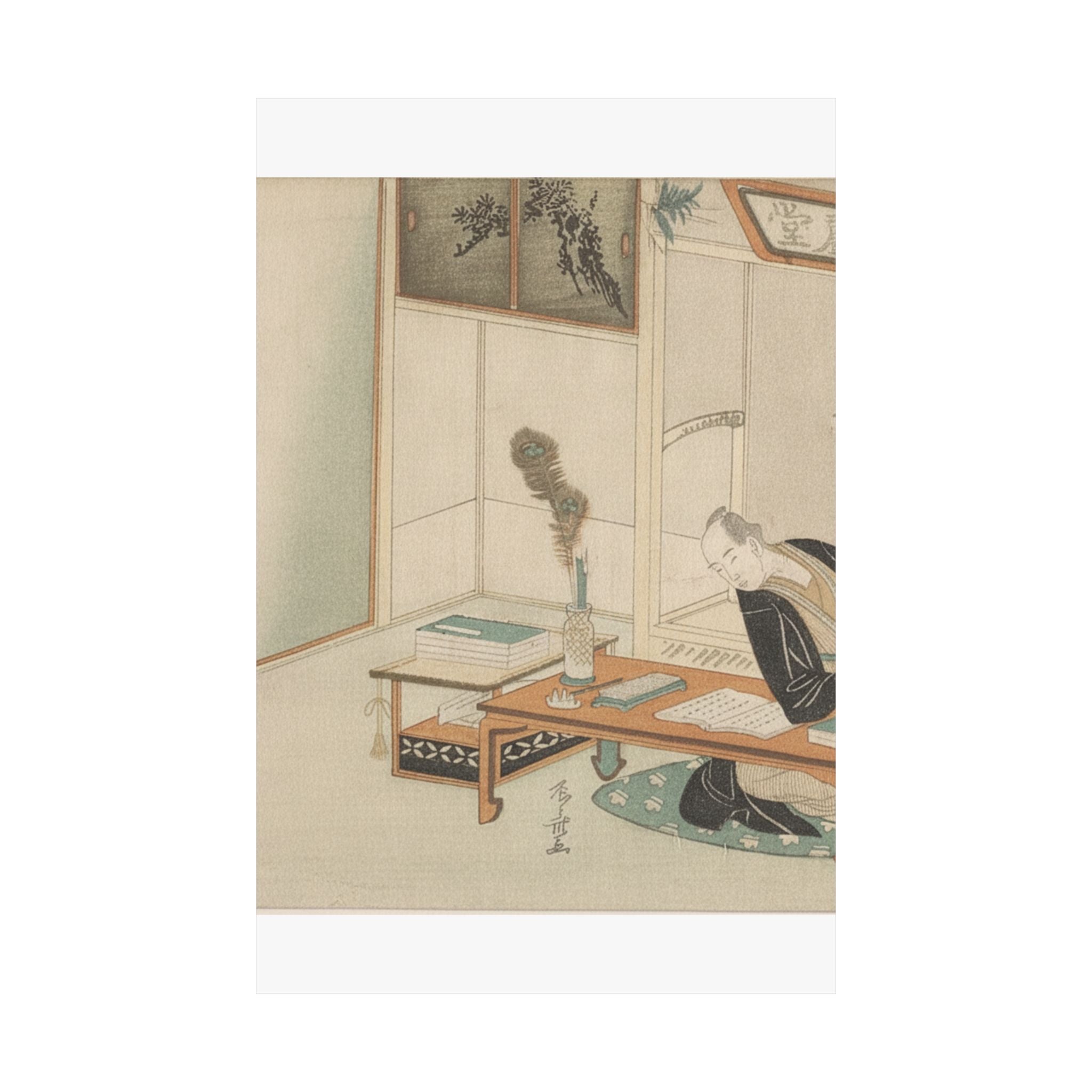 Botanical — Man Seated With His Reading And Writing Materials Before Him — Matte Poster
