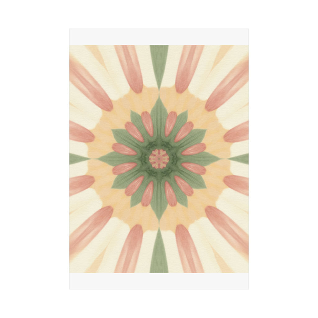 Peach and Sage Floral Kaleidoscope Mandala Poster