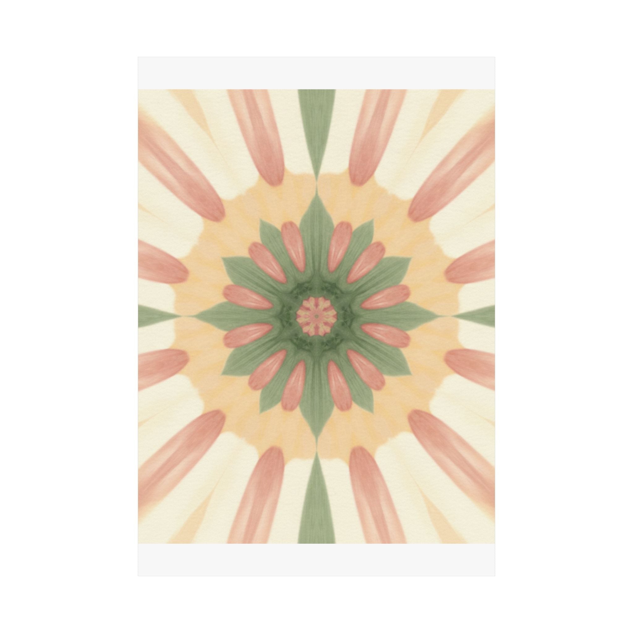 Peach and Sage Floral Kaleidoscope Mandala Poster