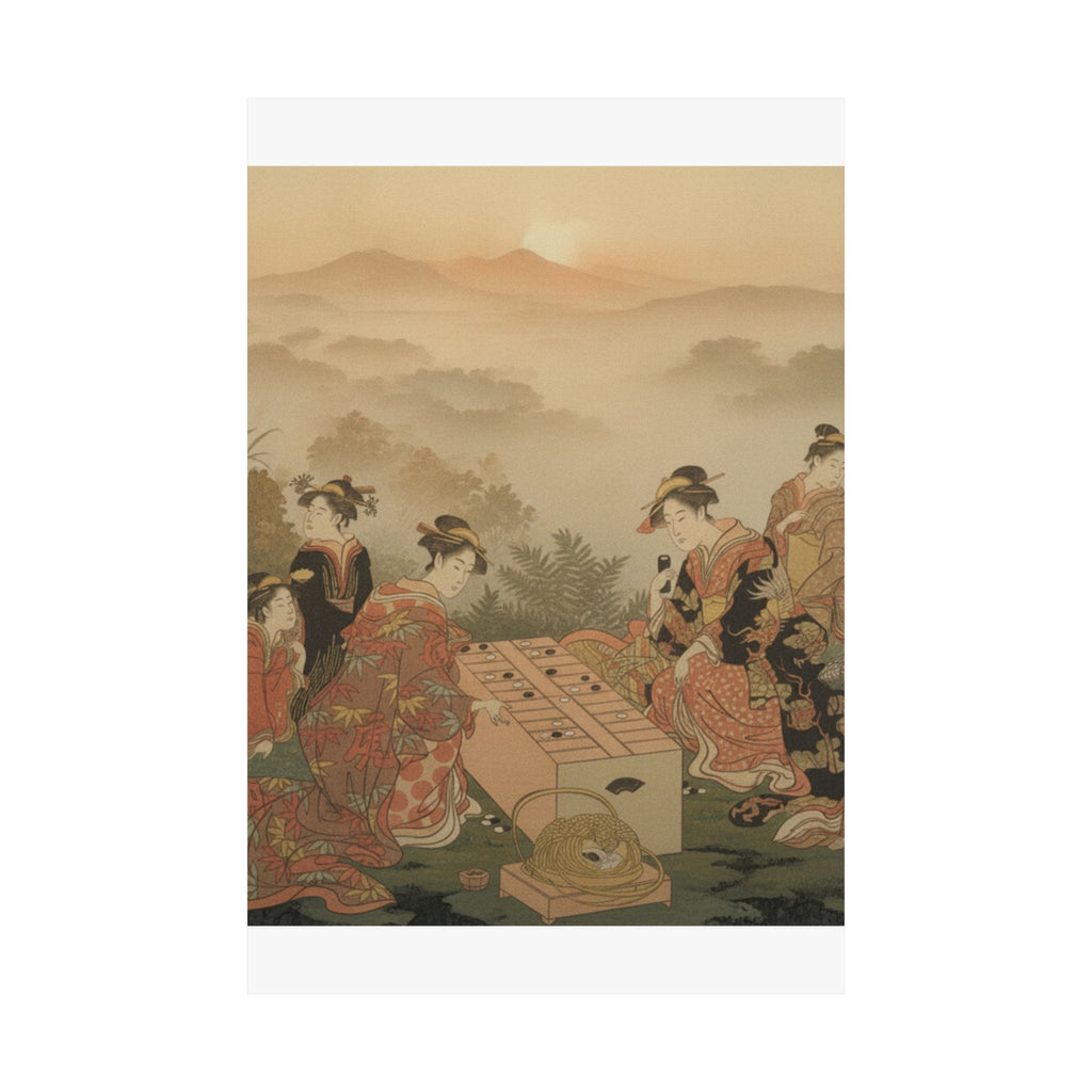 Scenic Nature — Two Young Women Playing A Game Of Sugoroku — Matte Poster