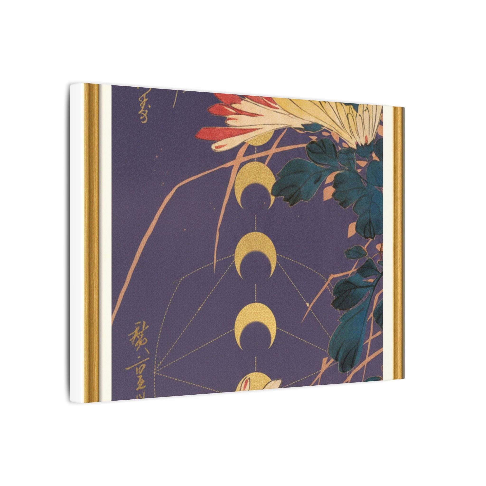 Chrysanthemum and Gold Moon Phases Woodblock Matte Canvas