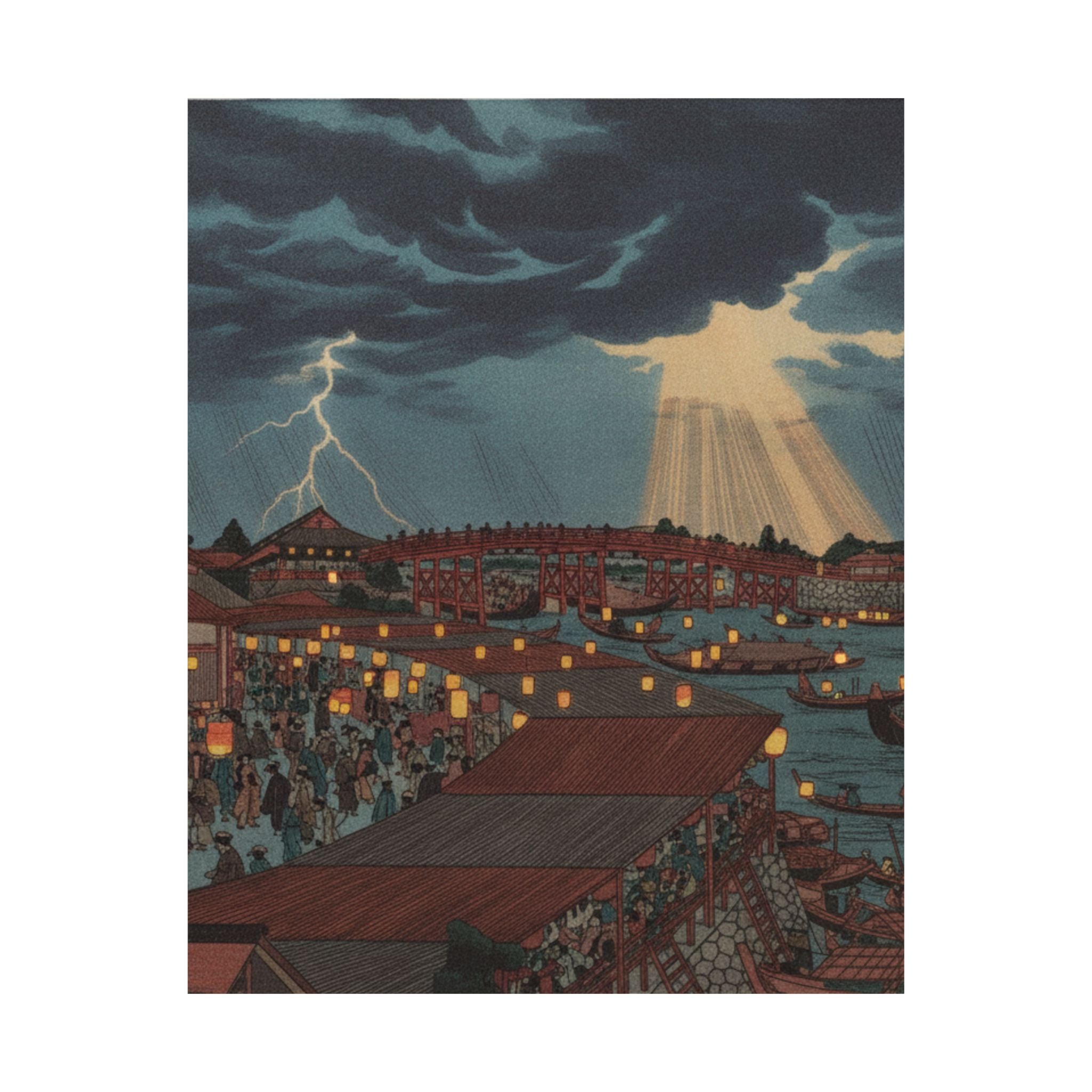 Dramatic Storm — Landscape; Showing Water Festival With Lanterns — Matte Poster