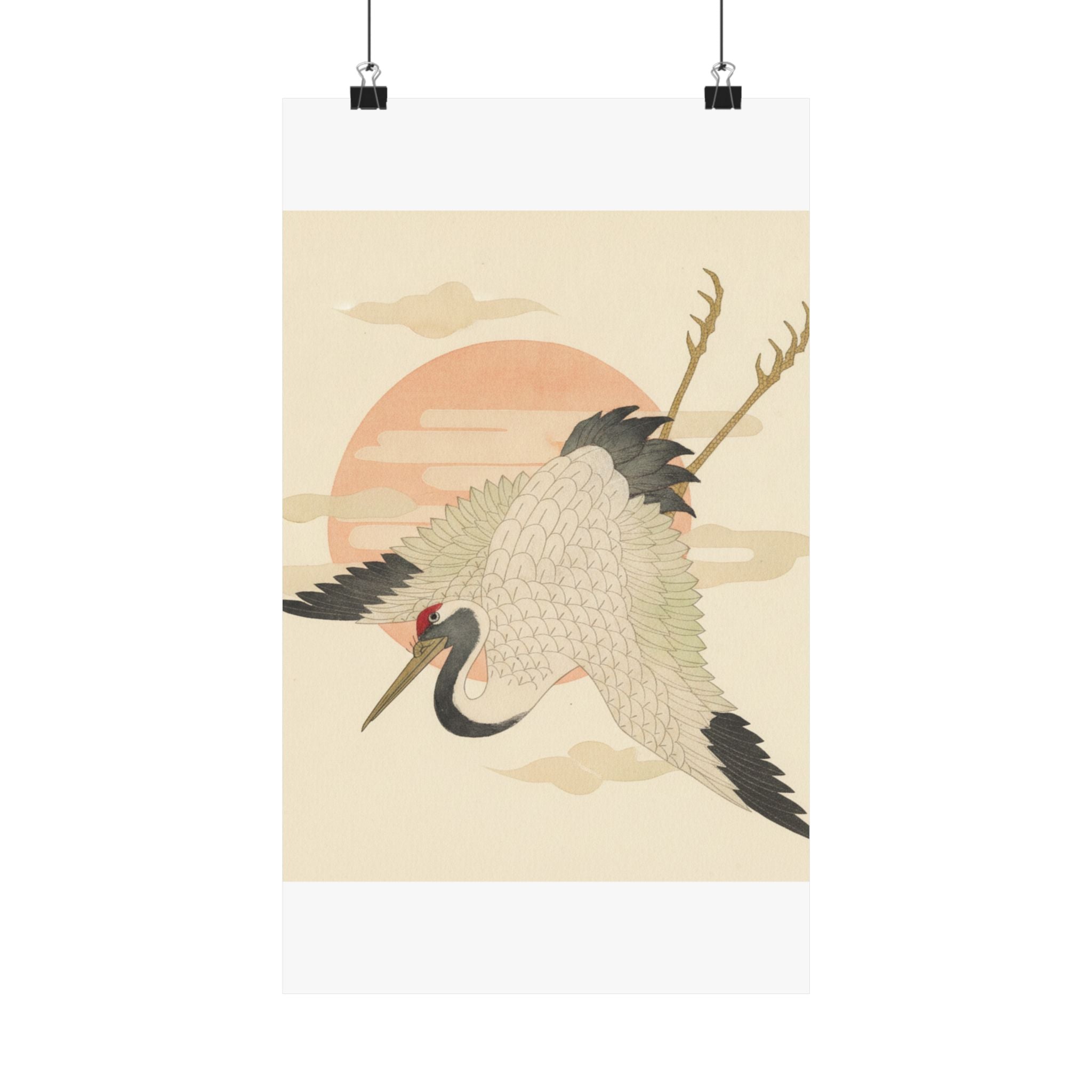 Botanical — White Crane Flying Across The Sun'S Disc — Matte Poster