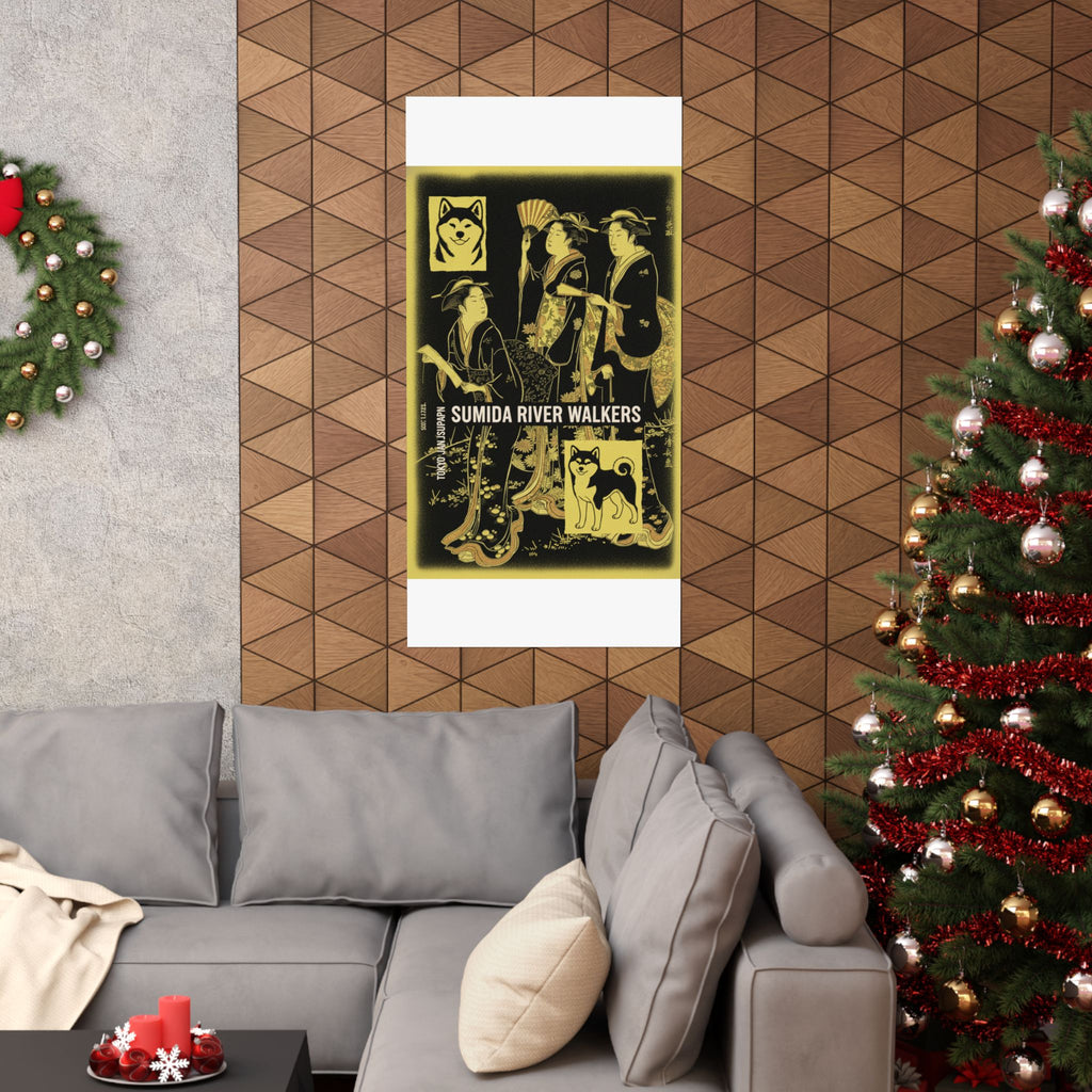 Streetwear Collage — Three Young Women Strolling On The Bank Of The Sumida River — Matte Poster