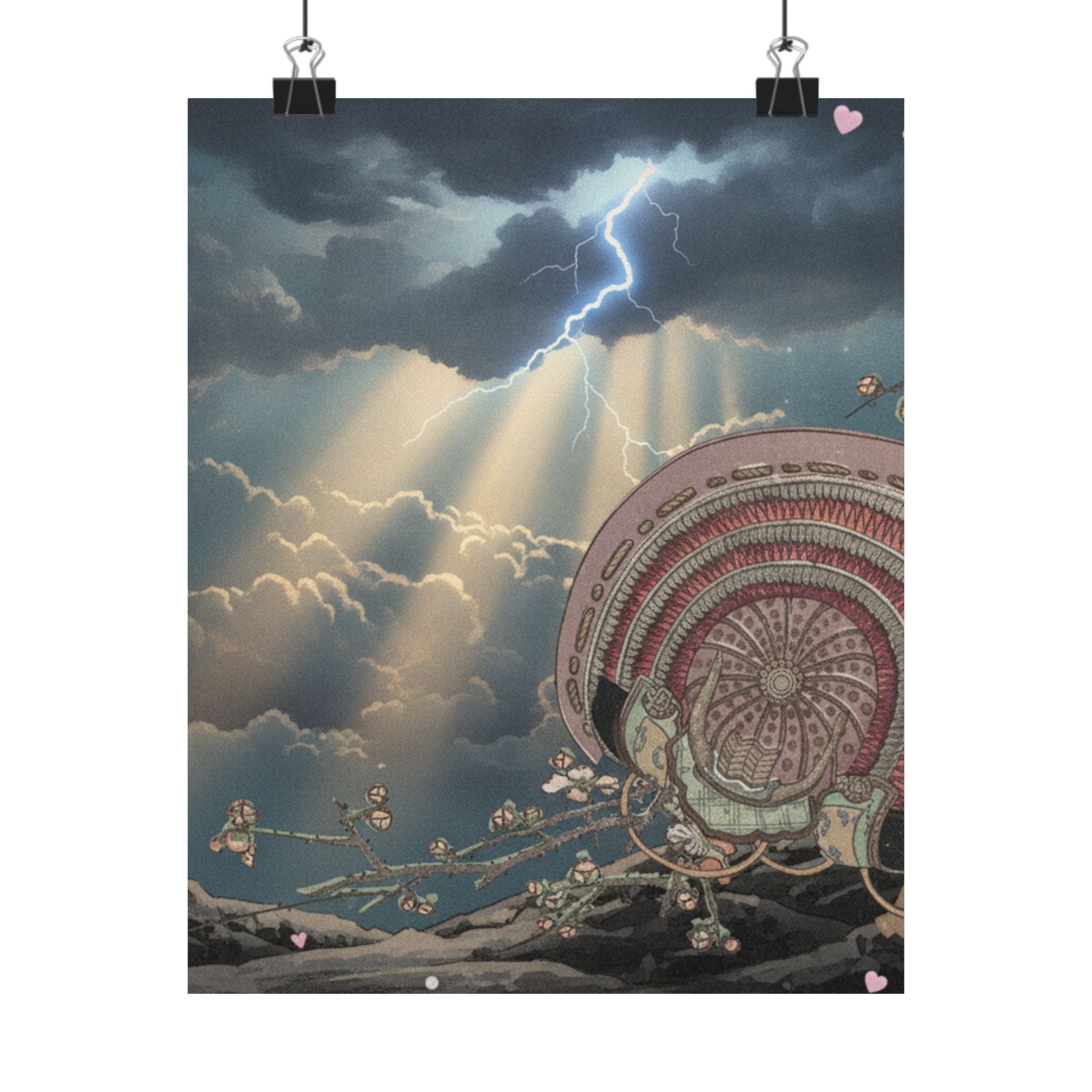 Dramatic Storm — Helmet And Plum Blossoms — Matte Poster