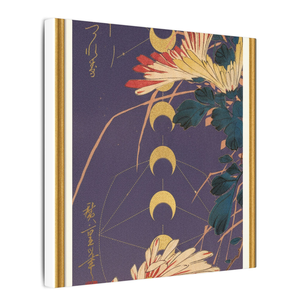 Chrysanthemum and Gold Moon Phases Woodblock Matte Canvas
