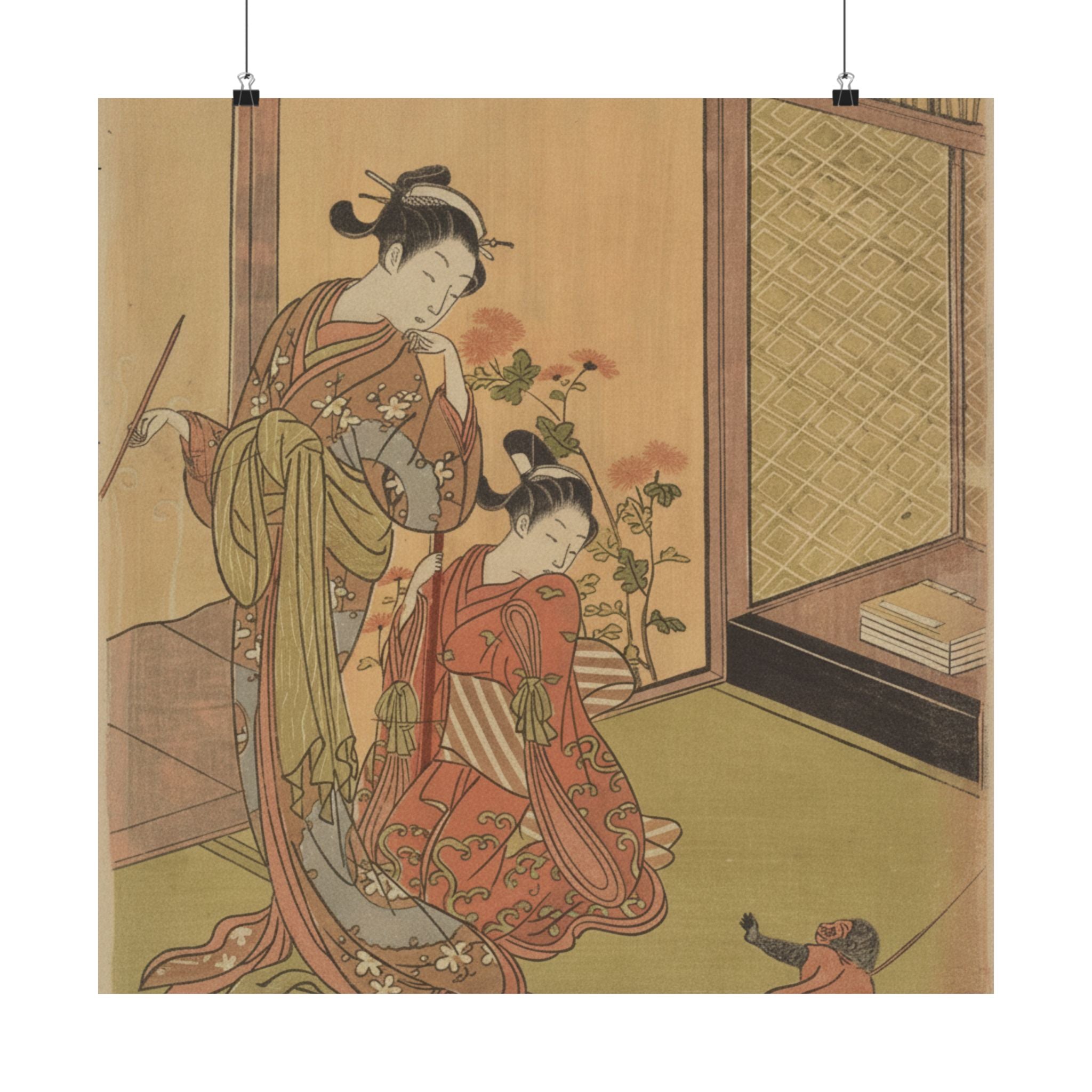 Affirmation — Two Girls Looking At A Monkey On A Leash — Matte Poster