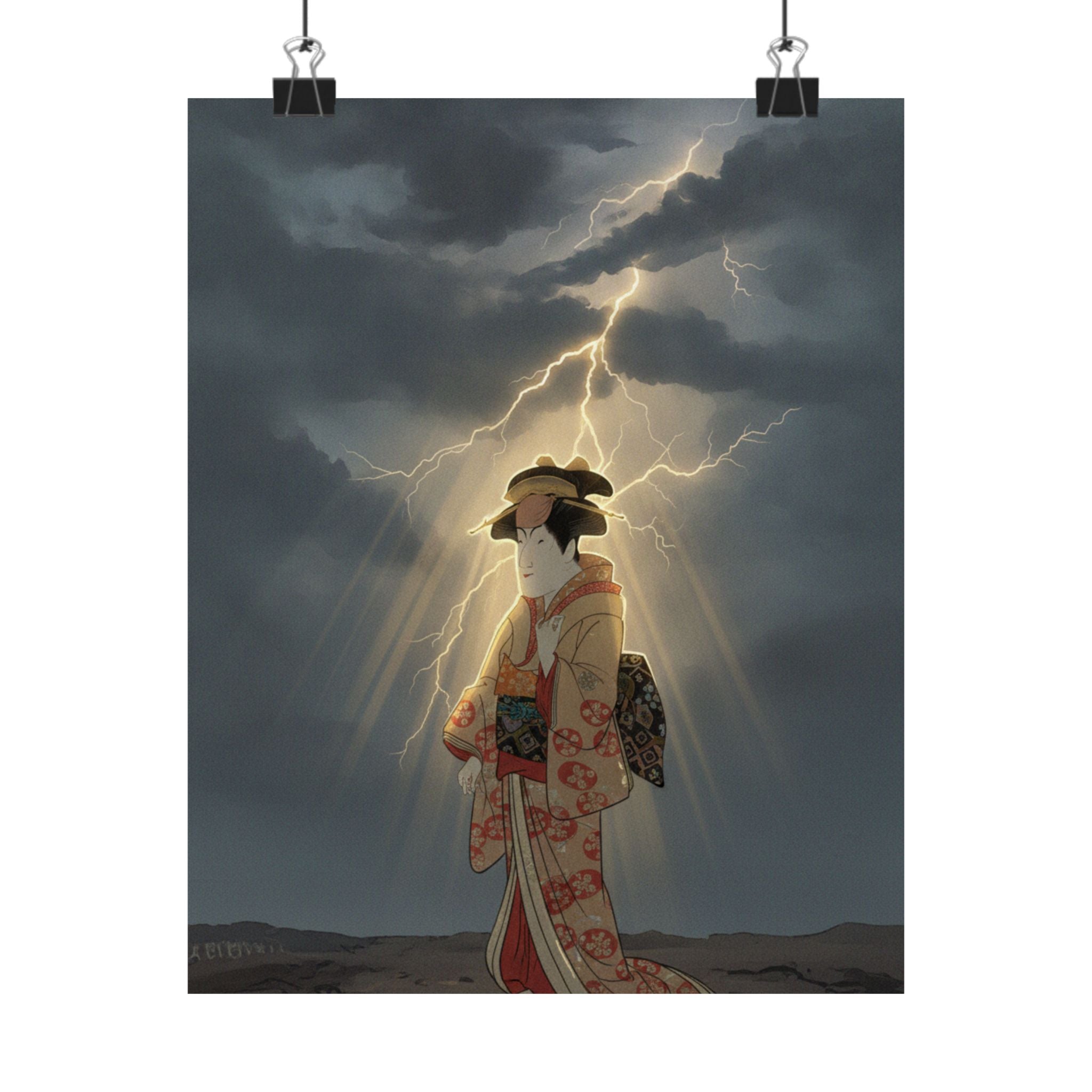 Dramatic Storm — Nakayama Tomisaburō As Miyagino In The Play "Katakiuchi Noriyaibanashi" — Matte Poster