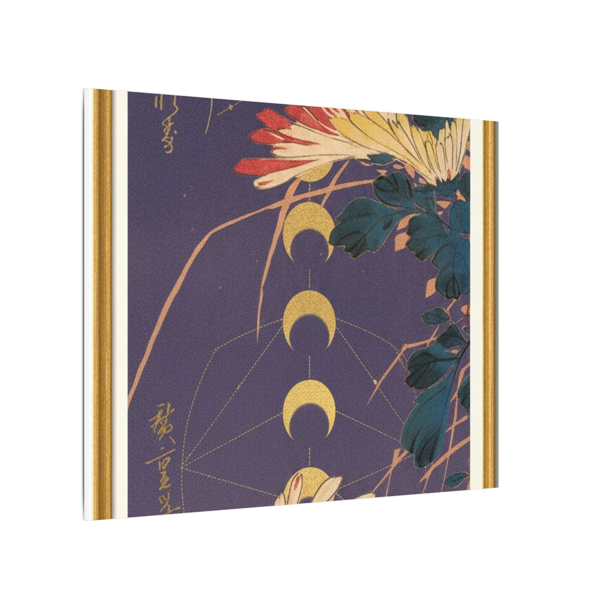 Chrysanthemum and Gold Moon Phases Woodblock Matte Canvas