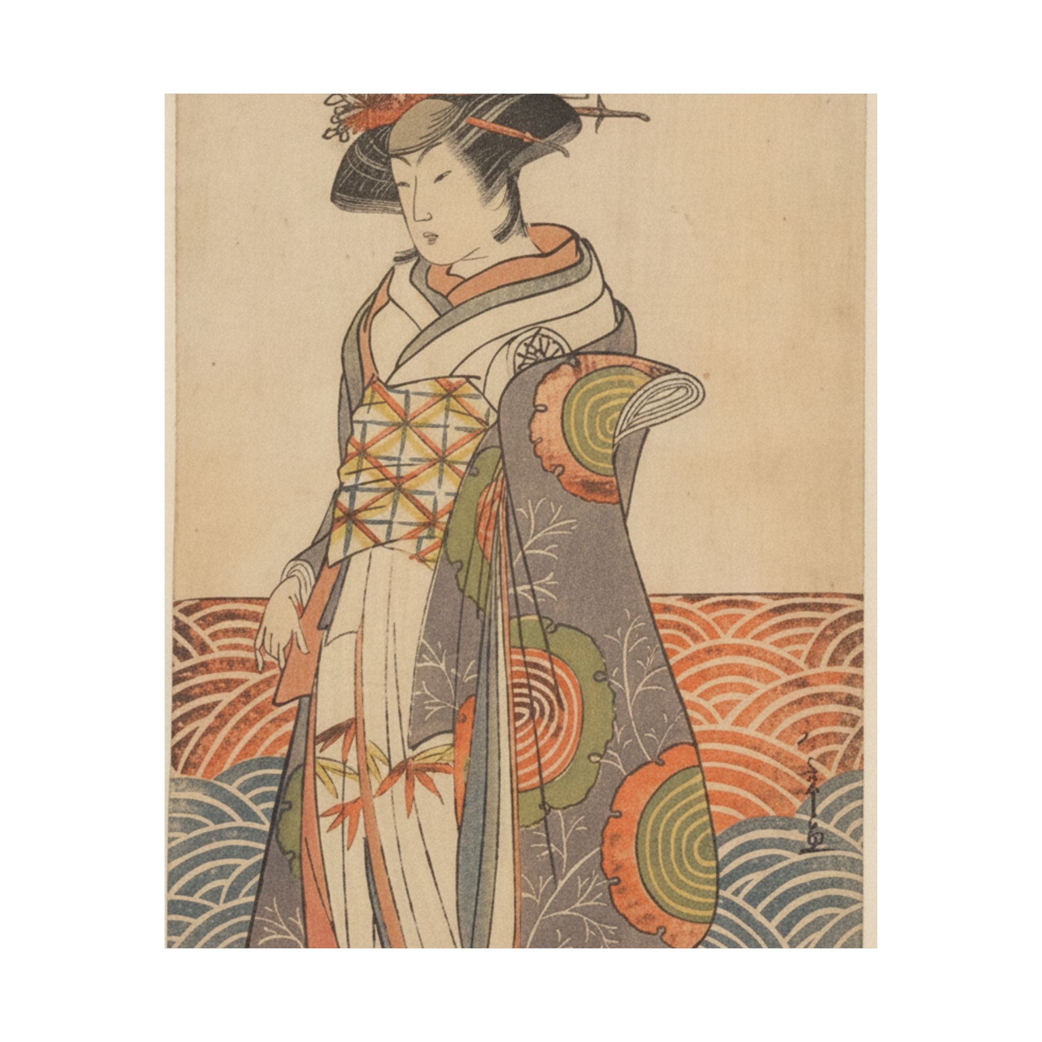 Product Marketing — The Third Segawa Kikunojo As A Woman Standing In A Room Having A Wave-Pattern Da — Matte Poster
