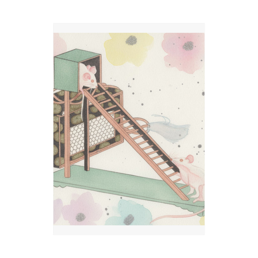 Watercolor — White Mice Playing — Matte Poster