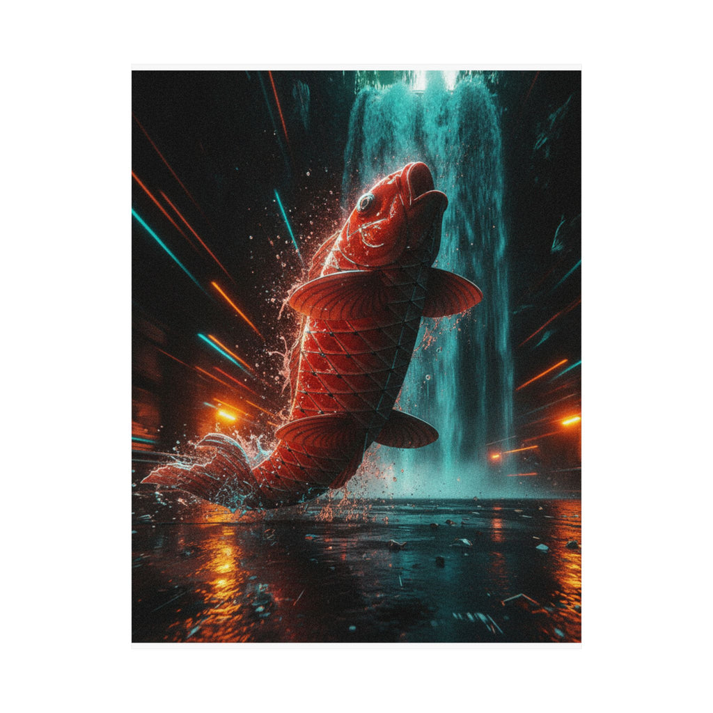 Fast Furious — Red Carp Ascending A Waterfall — Matte Poster