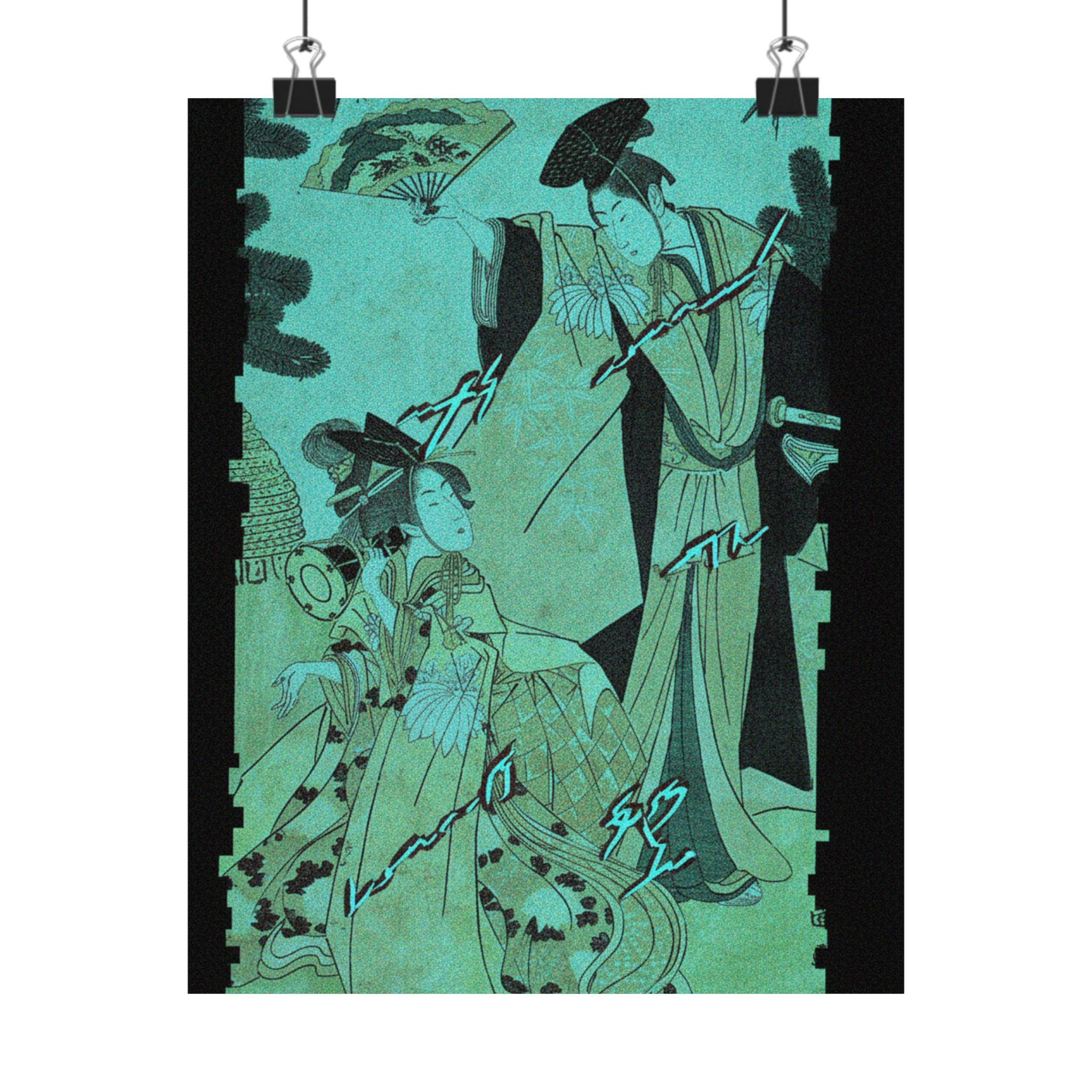 Glitch Culture — Young Lady With Drum And Man With Fan Saluting Her — Matte Poster