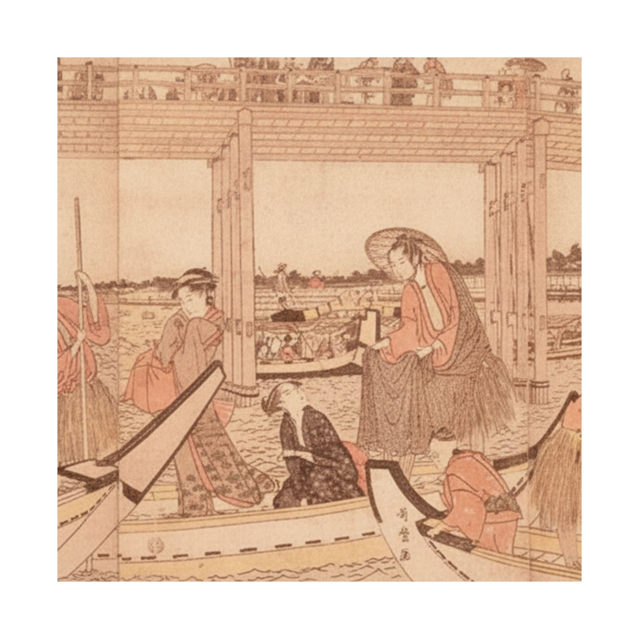 Southern Sunset — Fishing Boats With Nets Under Ryōgoku Bridge — Matte Poster