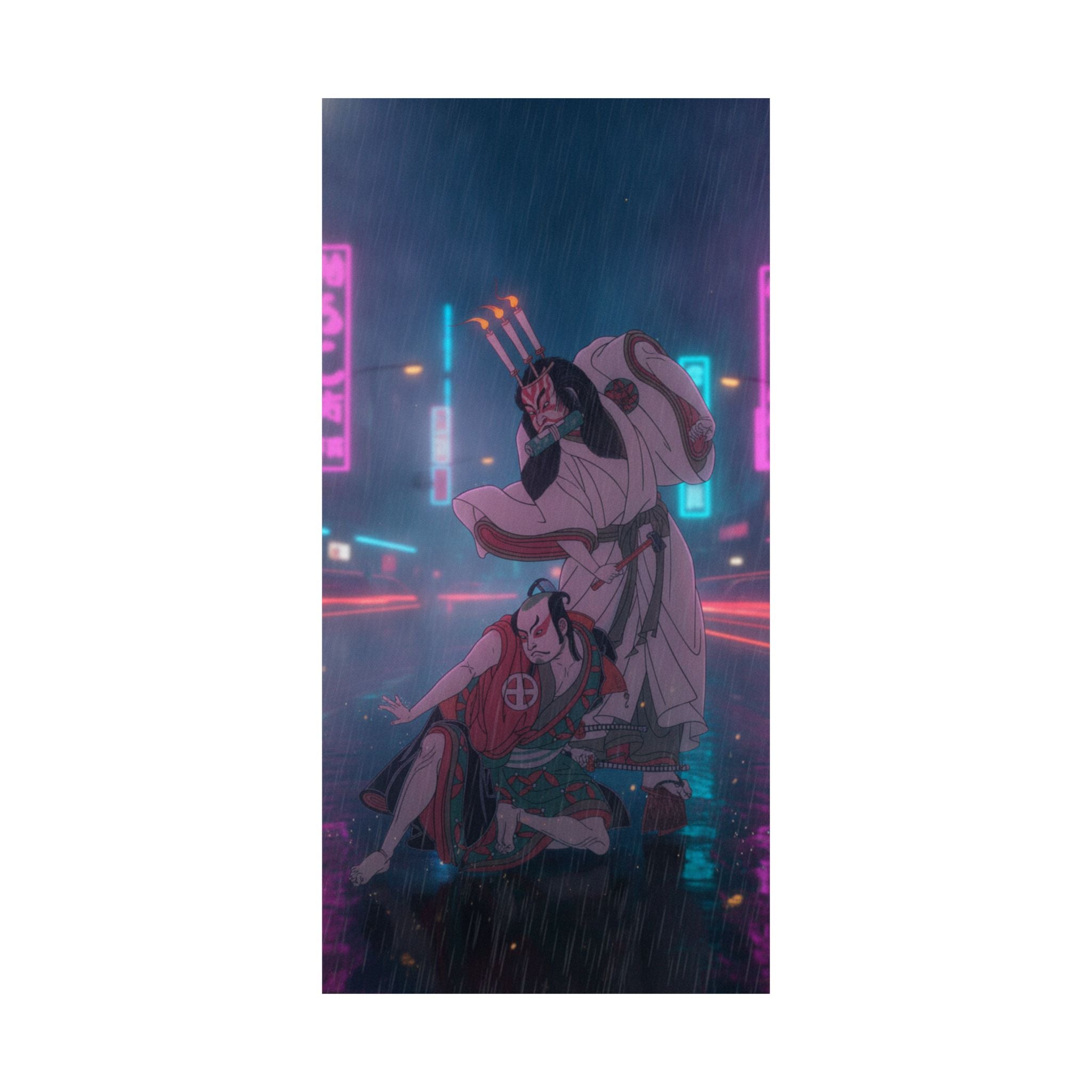 Neon Noir — Kabuki Actors Ichimura Uzaemon Ix As Ko-Kakeyama And Ōtani Hiroji Iii As Kōga Sa — Matte Poster