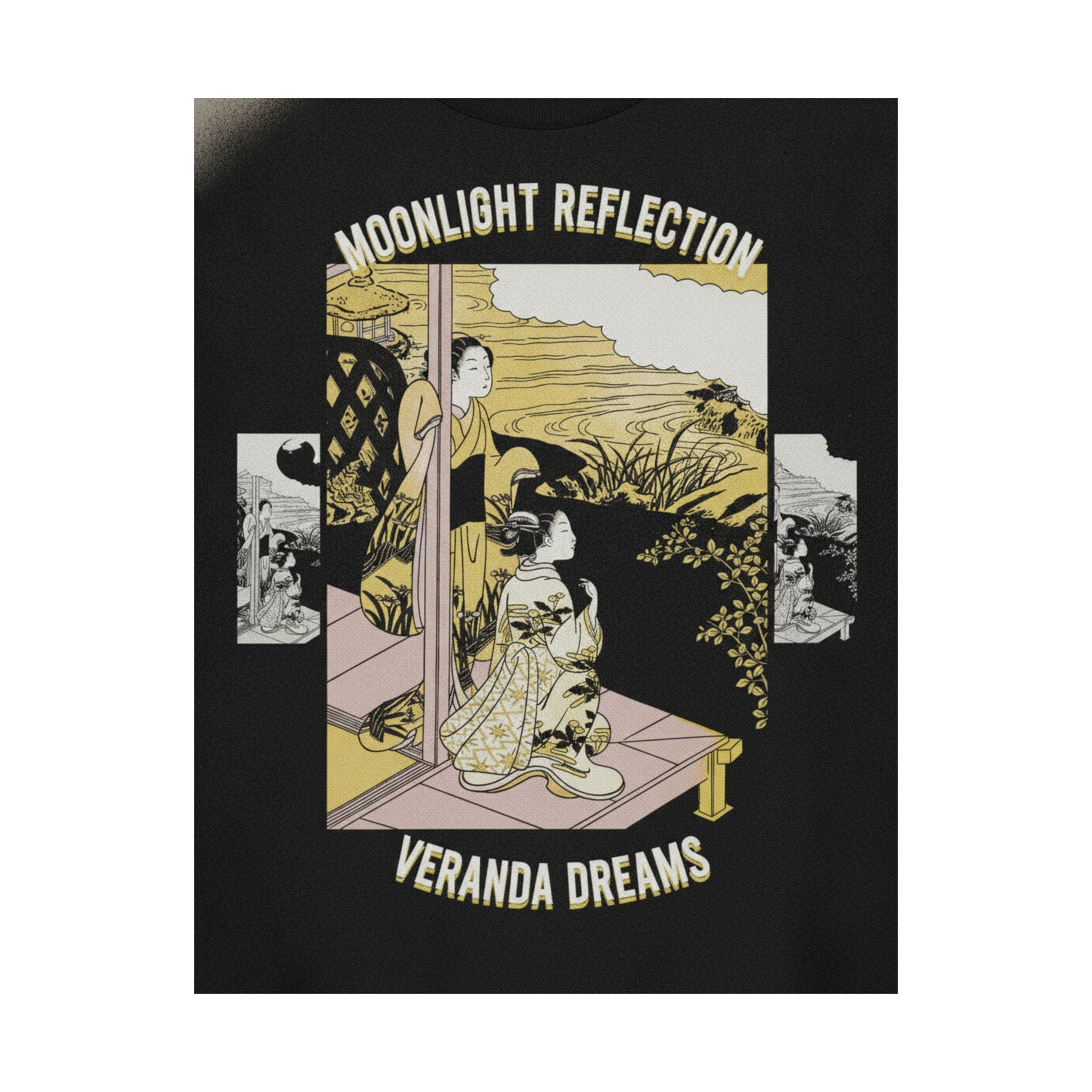 Streetwear Collage — Two Girls On A Veranda Beside A Stream With The Moon — Matte Poster