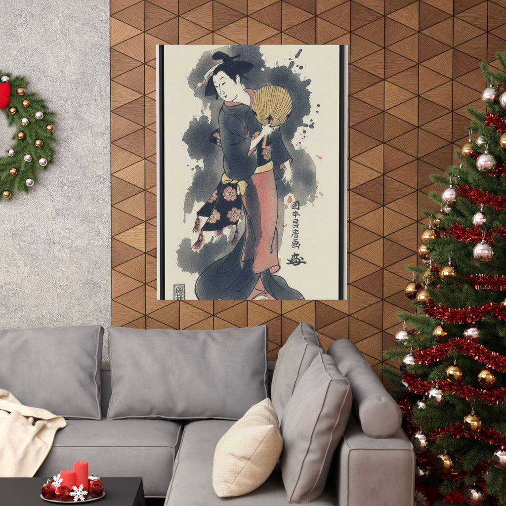 Watercolor — Girl With Fan — Matte Poster