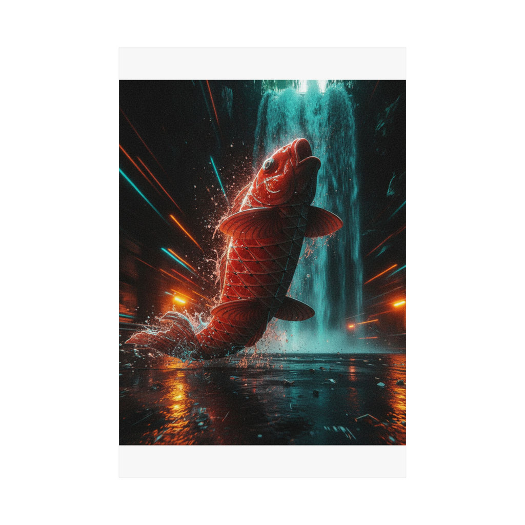 Fast Furious — Red Carp Ascending A Waterfall — Matte Poster