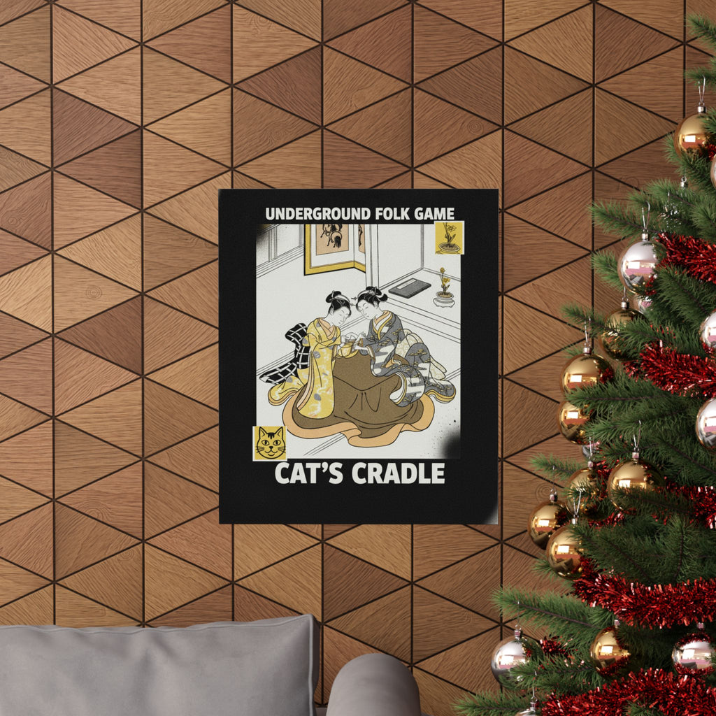 Streetwear Collage — Two Young Women Seated By A Kotatsu Playing Cat'S Cradle — Matte Poster