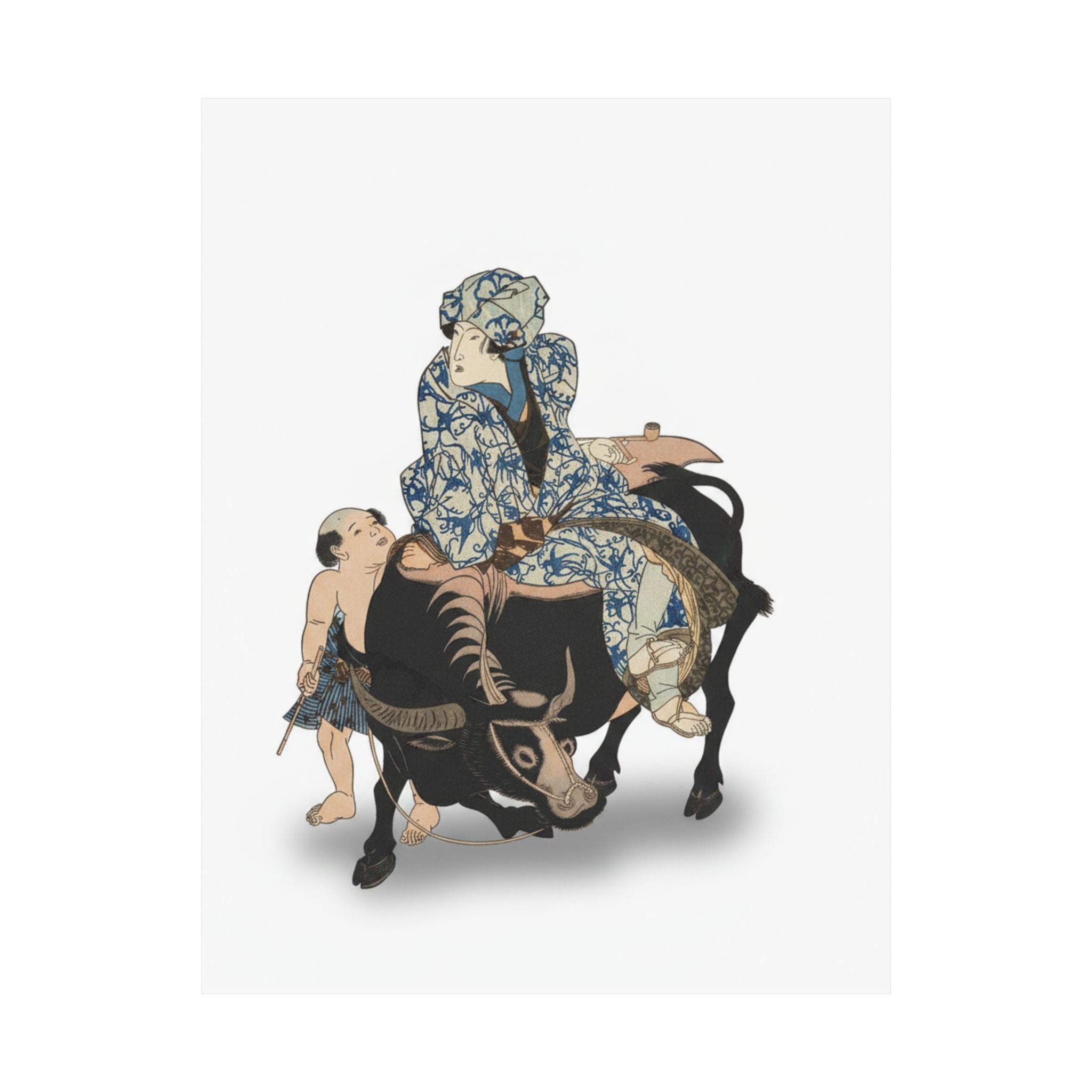 Ecommerce Main — Roshungi (Chinese, Lu Zhunyi) As A Woman With A Pipe Riding On A Buffalo — Matte Poster