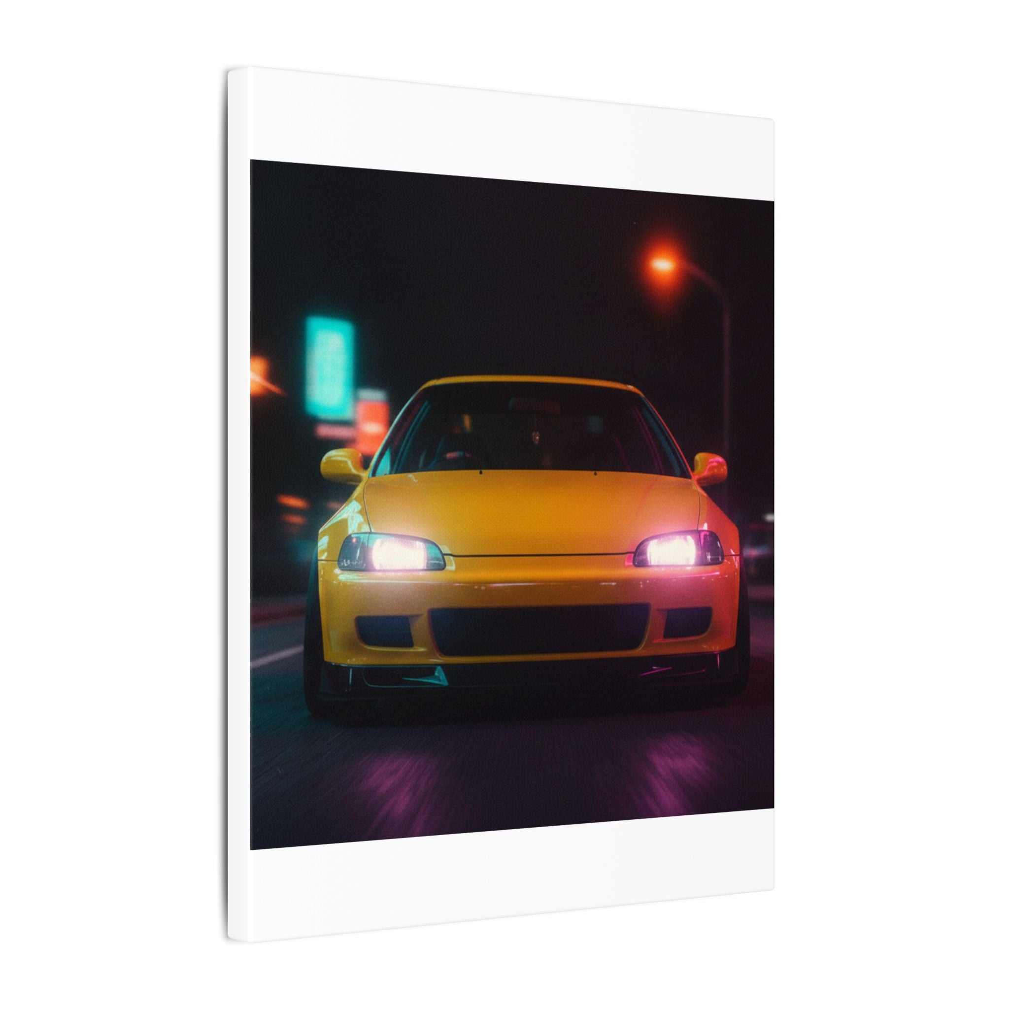 Neon Night JDM Yellow Coupe Street Matte Canvas