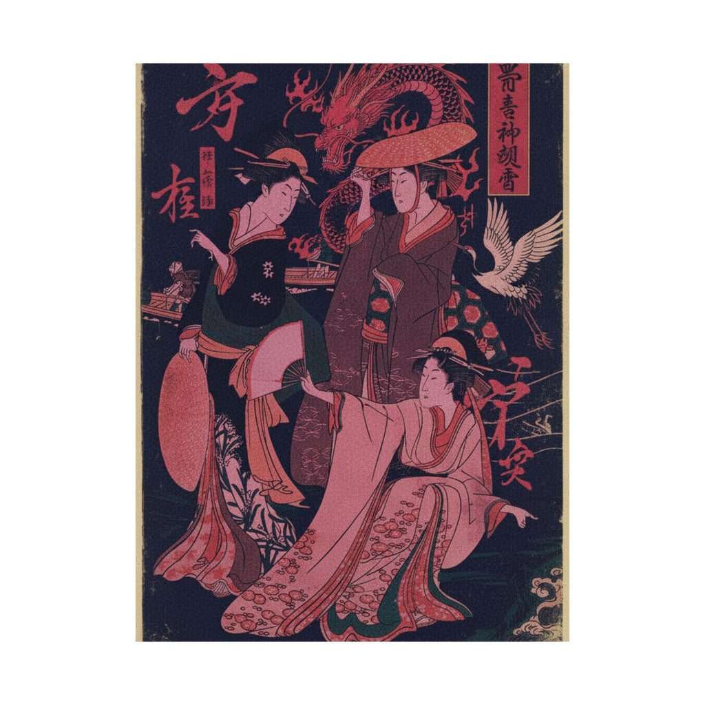 Japanese Street — Three Young Ladies By The Seashore — Matte Poster