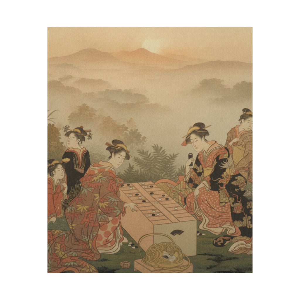 Scenic Nature — Two Young Women Playing A Game Of Sugoroku — Matte Poster