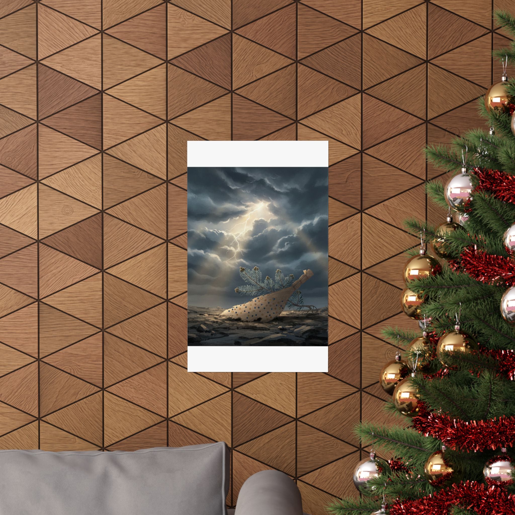 Dramatic Storm — Young Pine Tree And Jeweled Broom — Matte Poster