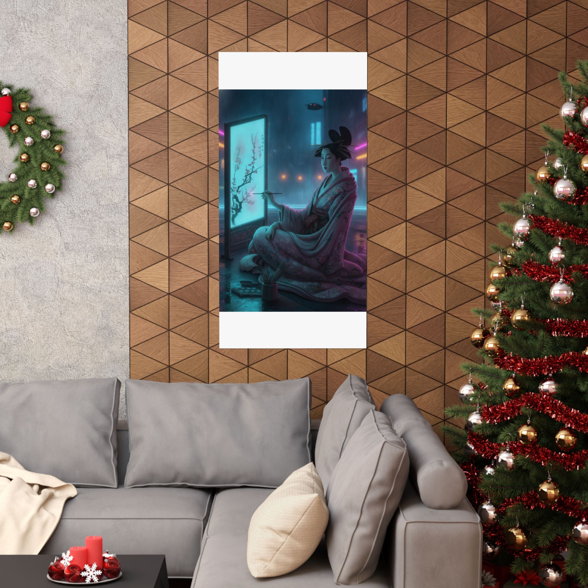 Neon Noir — Young Woman Painting A Screen — Matte Poster
