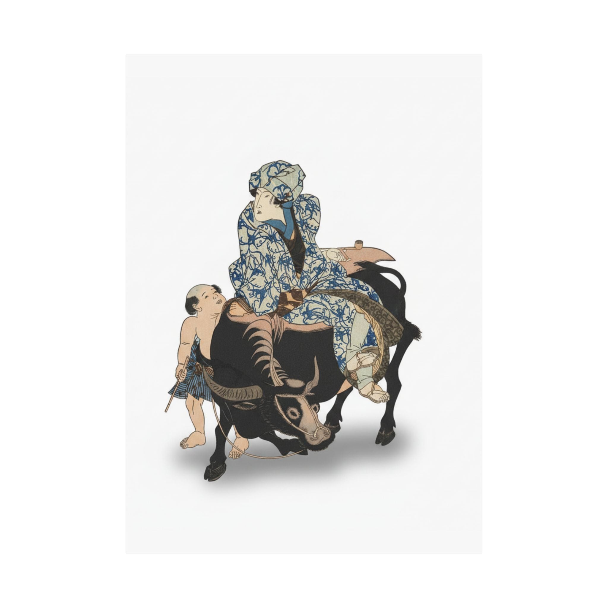 Ecommerce Main — Roshungi (Chinese, Lu Zhunyi) As A Woman With A Pipe Riding On A Buffalo — Matte Poster