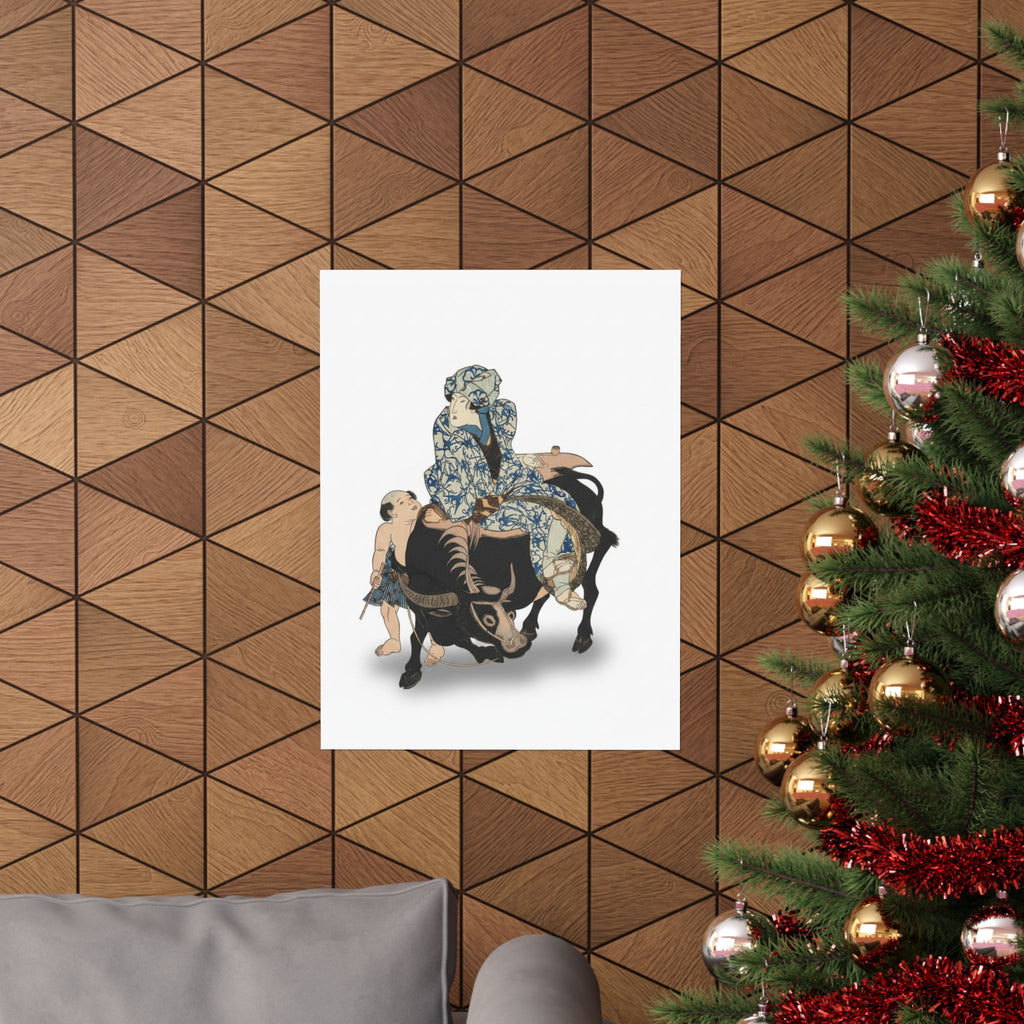 Ecommerce Main — Roshungi (Chinese, Lu Zhunyi) As A Woman With A Pipe Riding On A Buffalo — Matte Poster