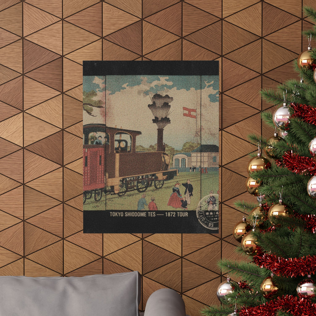 Vintage Bootleg — Illustration Of A Steam Locomotive Passing Shiodome In Tokyo (Tōkyō Shiodome Tes — Matte Poster