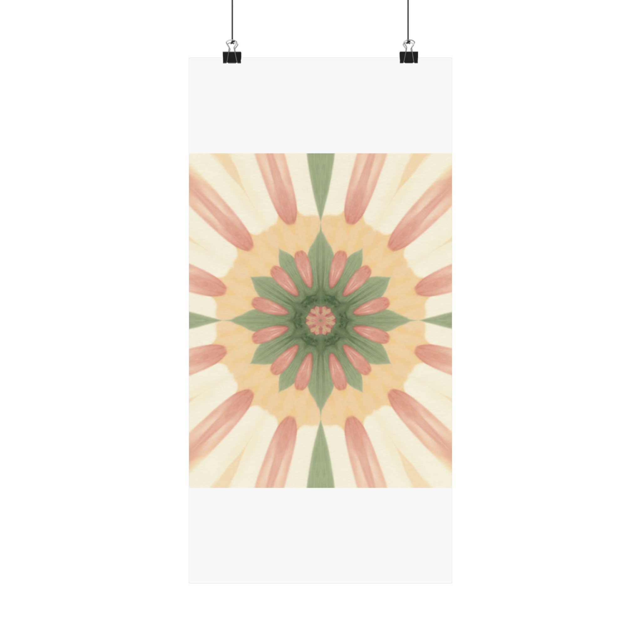 Peach and Sage Floral Kaleidoscope Mandala Poster