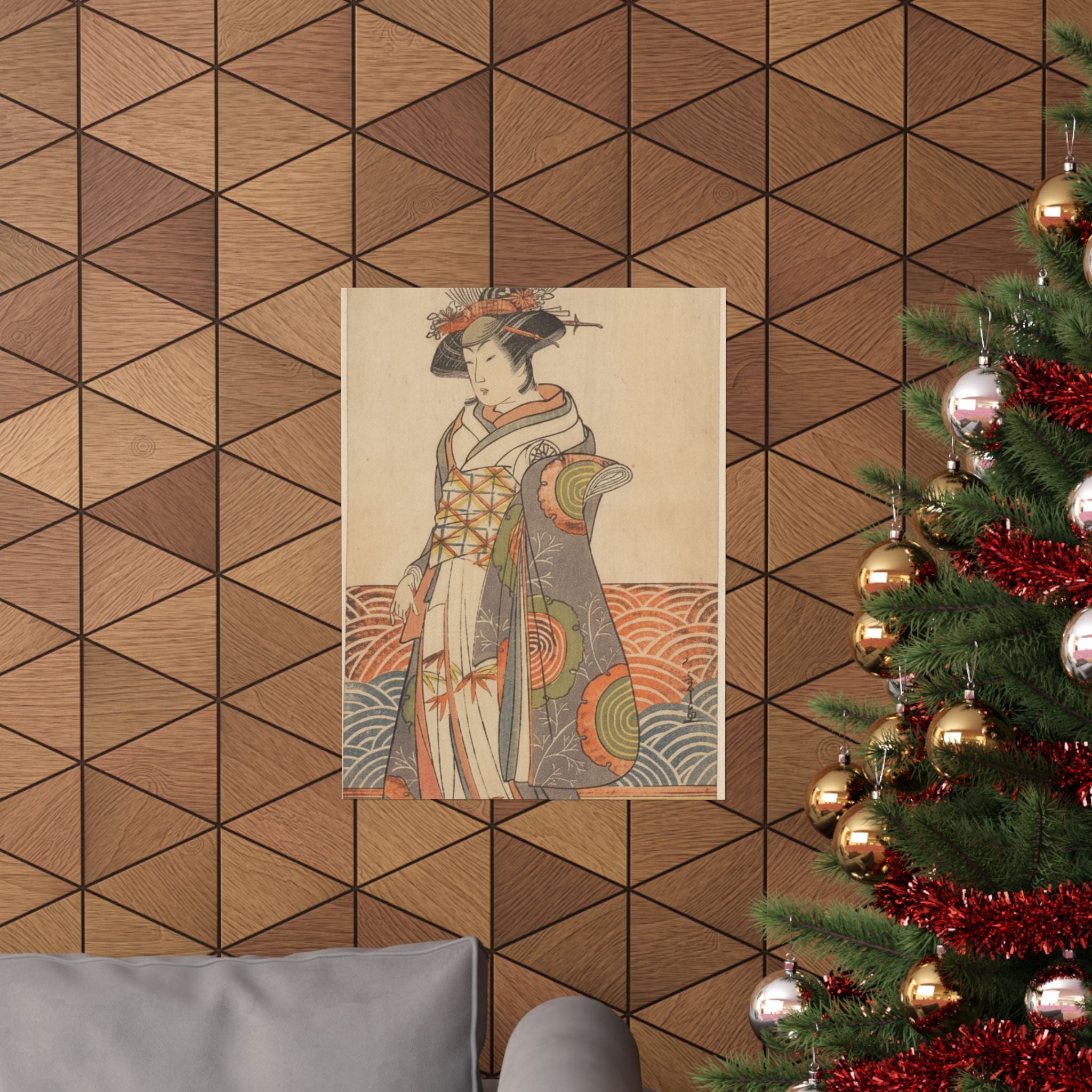 Product Marketing — The Third Segawa Kikunojo As A Woman Standing In A Room Having A Wave-Pattern Da — Matte Poster