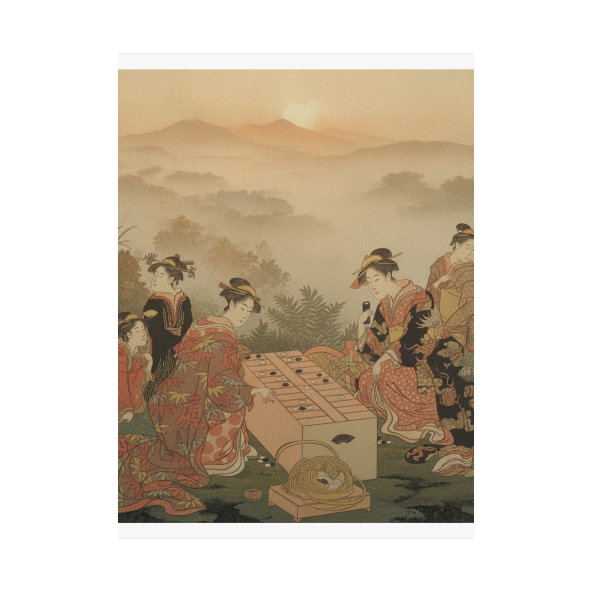 Scenic Nature — Two Young Women Playing A Game Of Sugoroku — Matte Poster