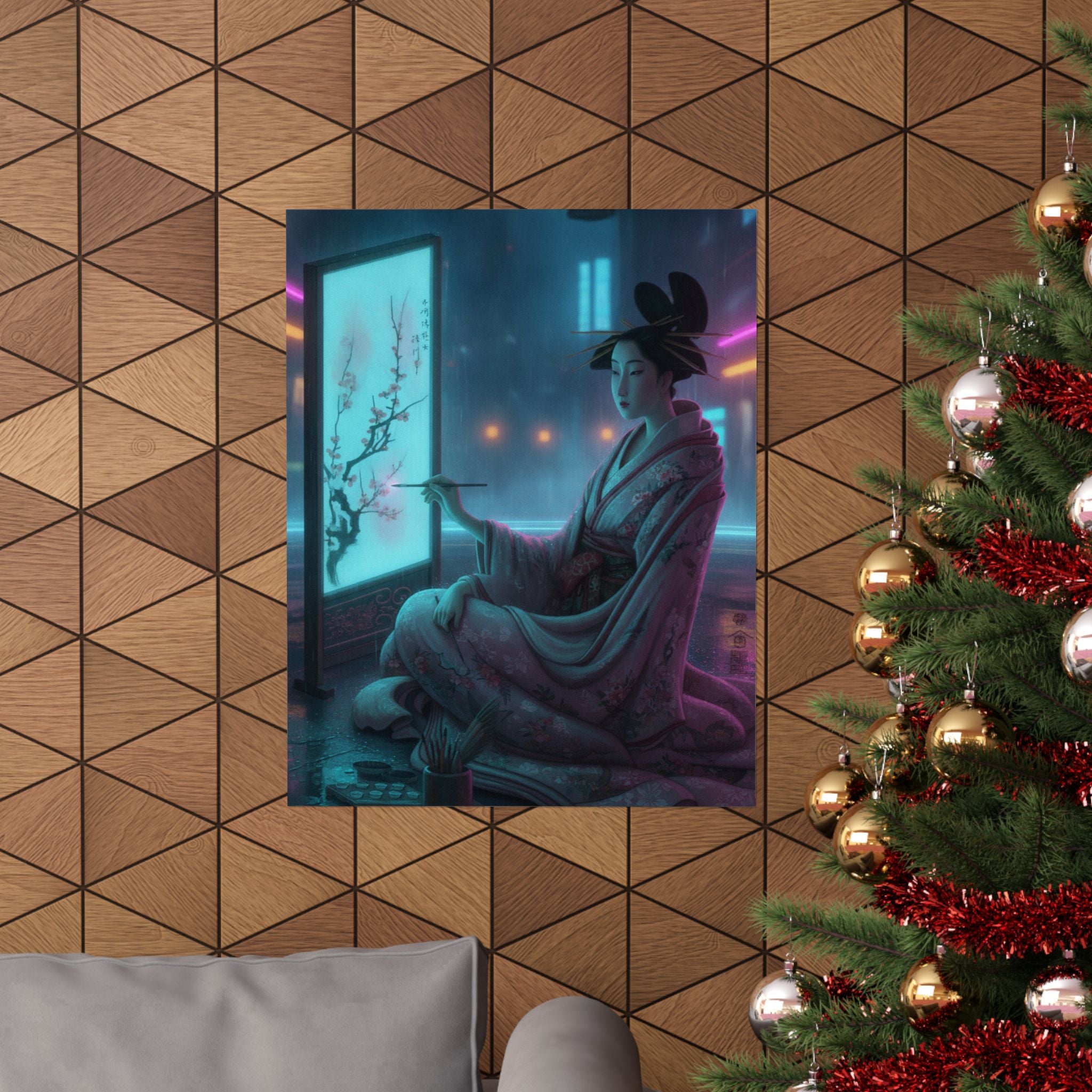 Neon Noir — Young Woman Painting A Screen — Matte Poster