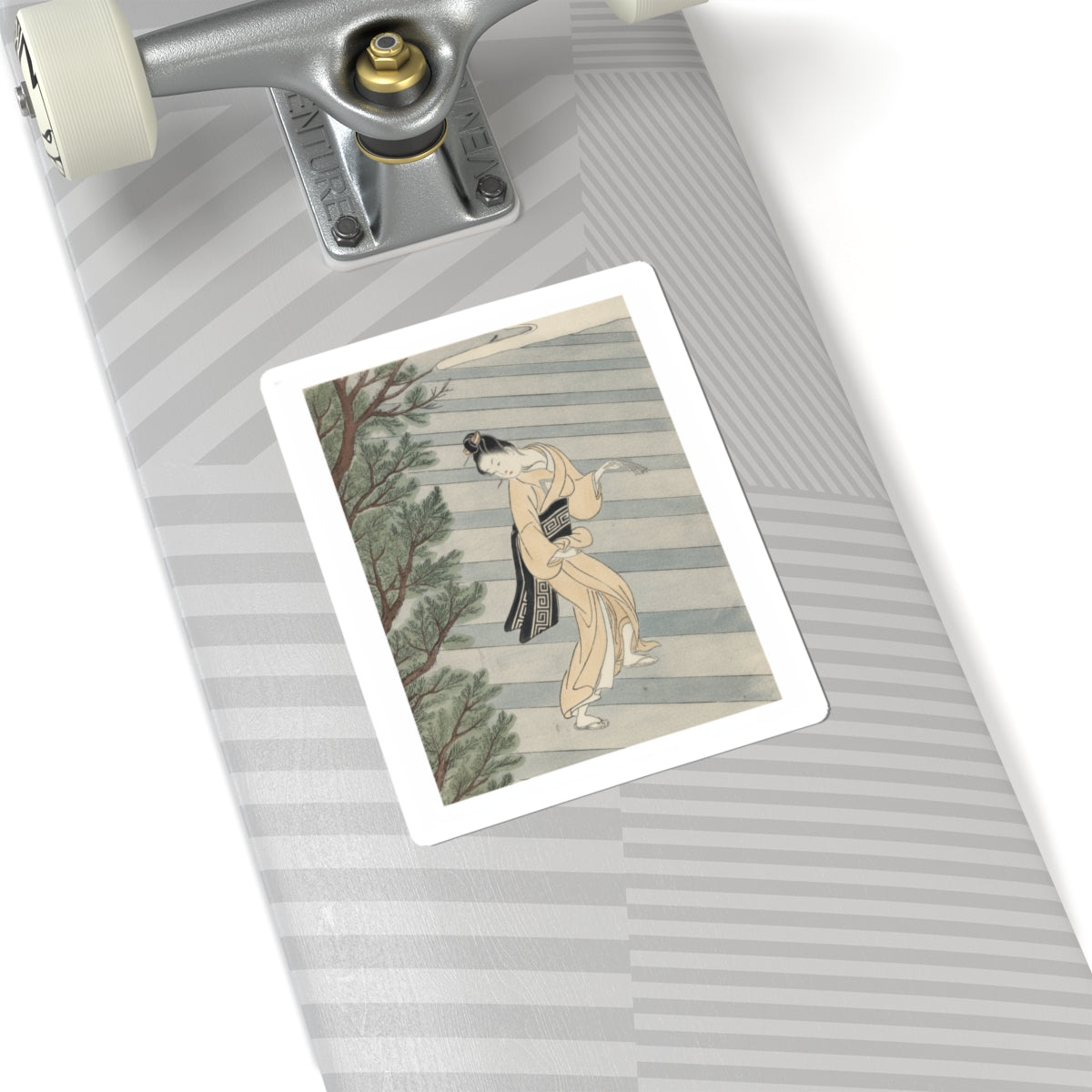 Watercolor — Young Woman Climbing Stone Stairs To A Shinto Temple — Kiss-Cut Sticker