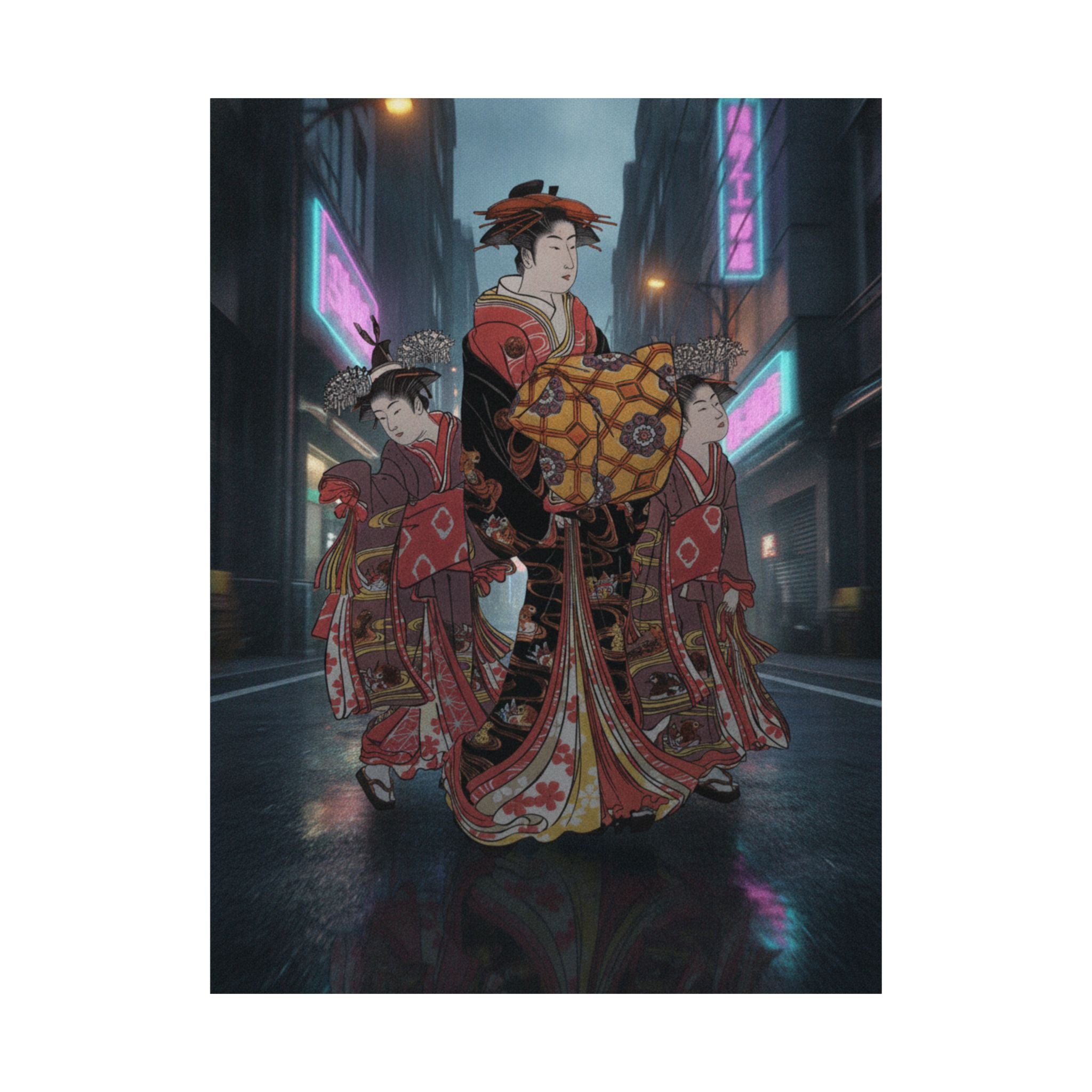 Fast Furious — An Oiran Accompanied By Two Kamuro — Matte Poster