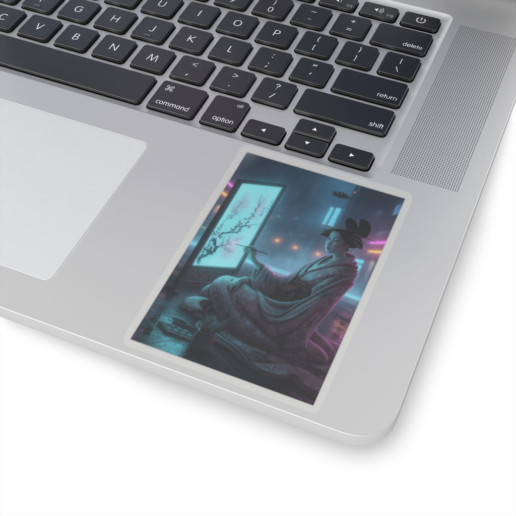 Neon Noir — Young Woman Painting A Screen — Kiss-Cut Sticker