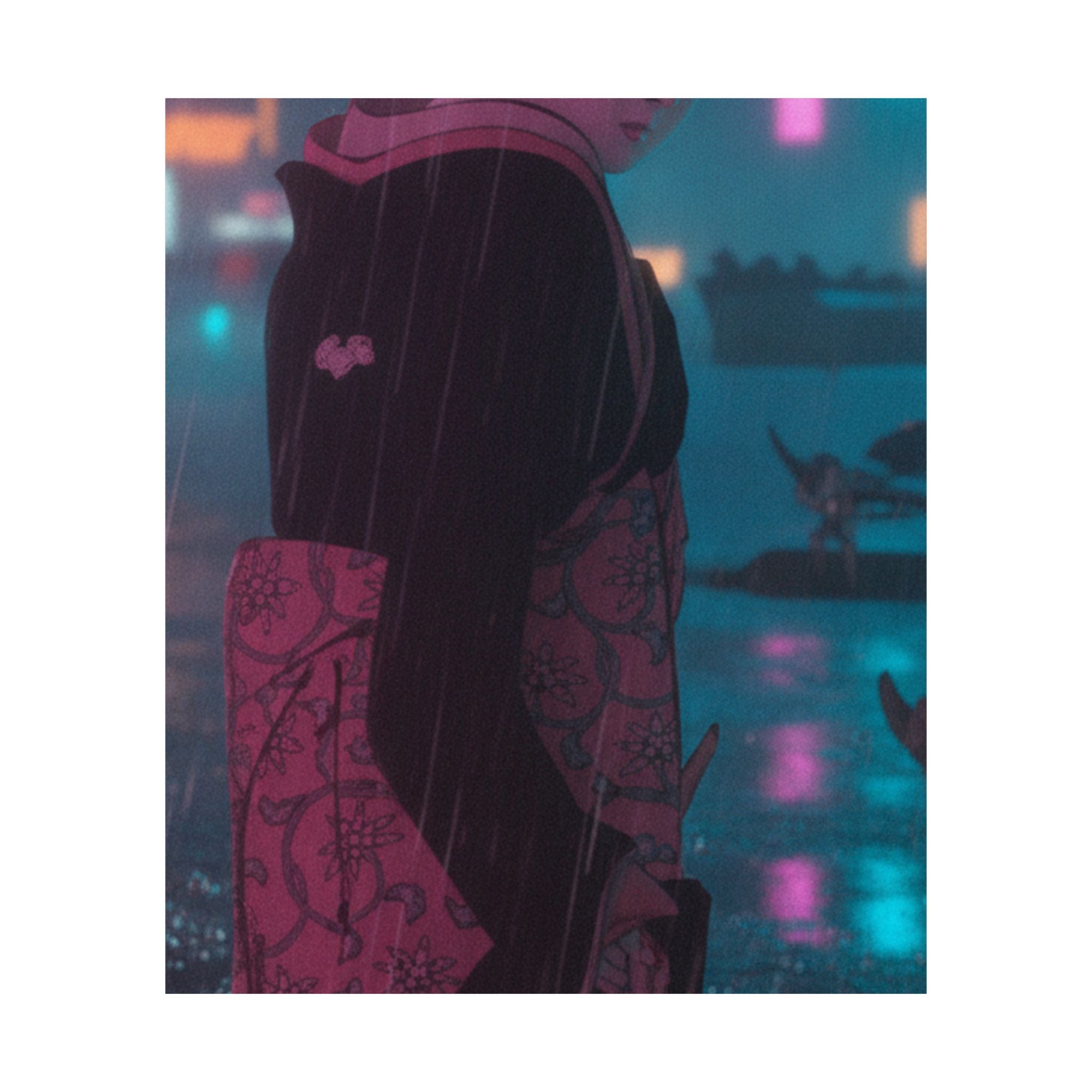 Neon Noir — Young Lady By The Shore — Matte Poster