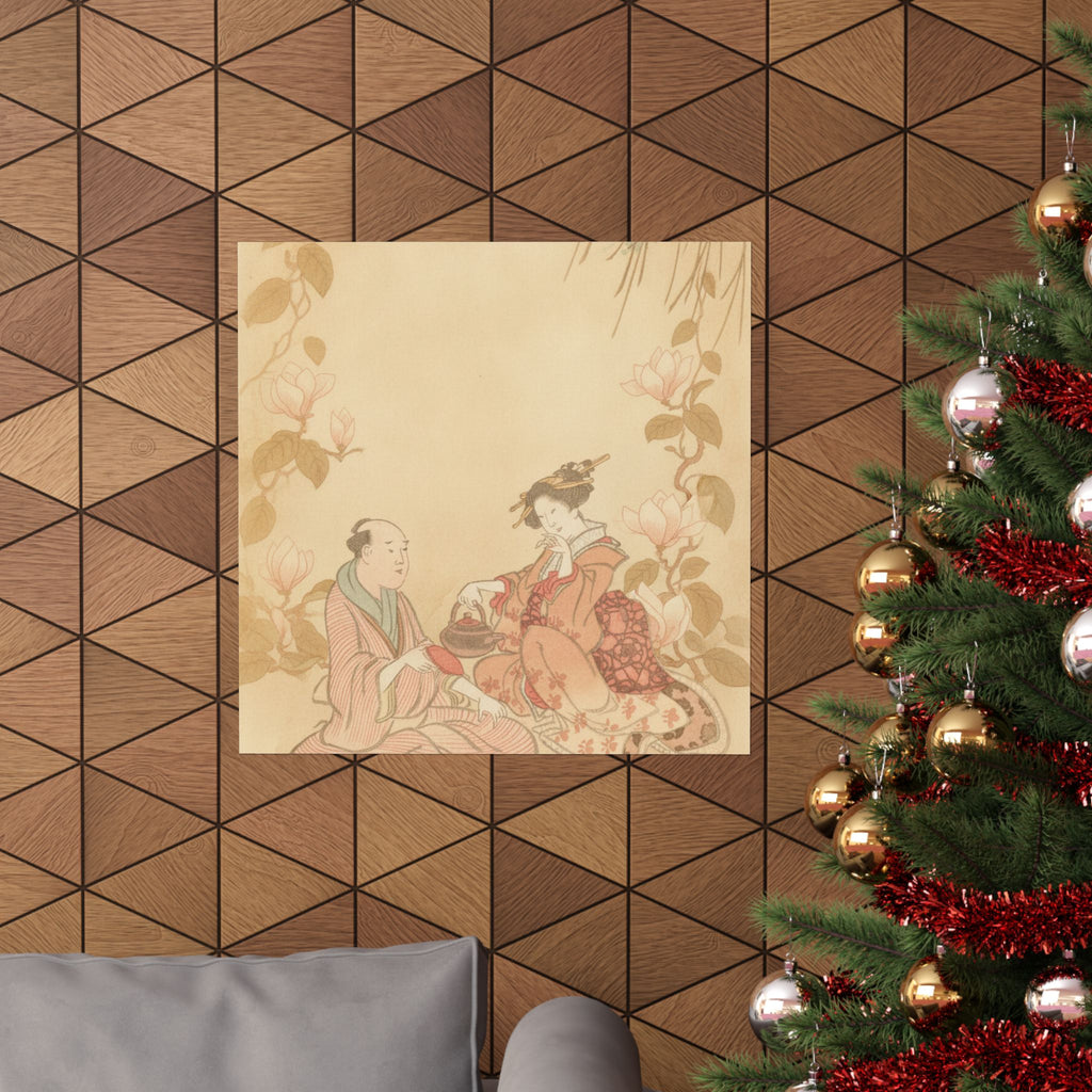Southern Sunset — Woman Entertaining Her Guest With New Year Wine — Matte Poster