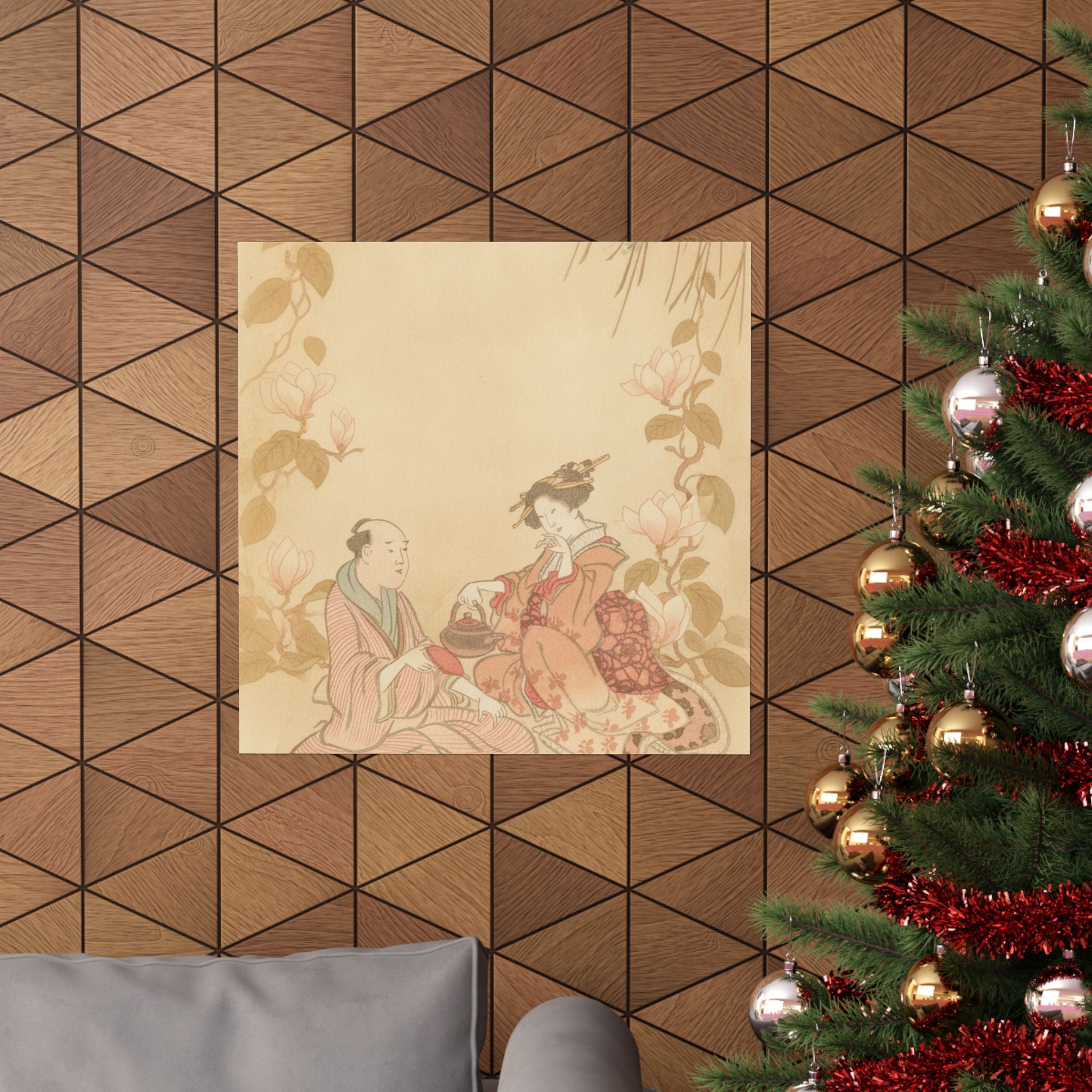 Southern Sunset — Woman Entertaining Her Guest With New Year Wine — Matte Poster