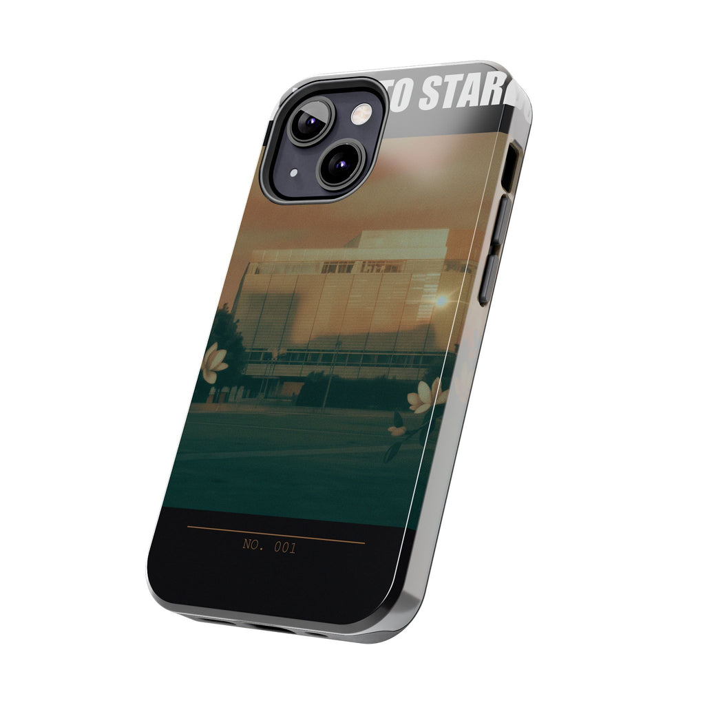 Dusk Brutalist Building and Daisies Photo Phone Case