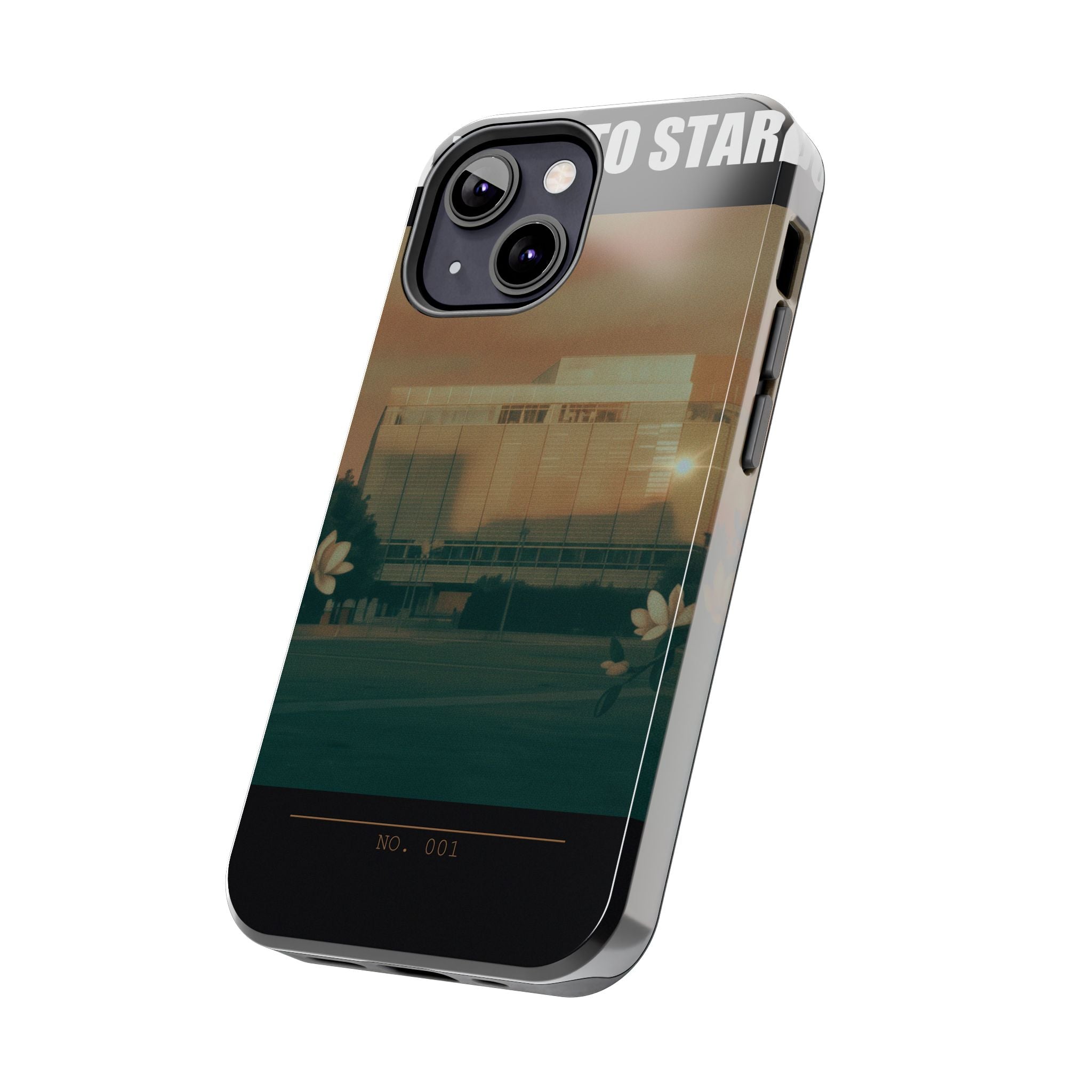 Dusk Brutalist Building and Daisies Photo Phone Case